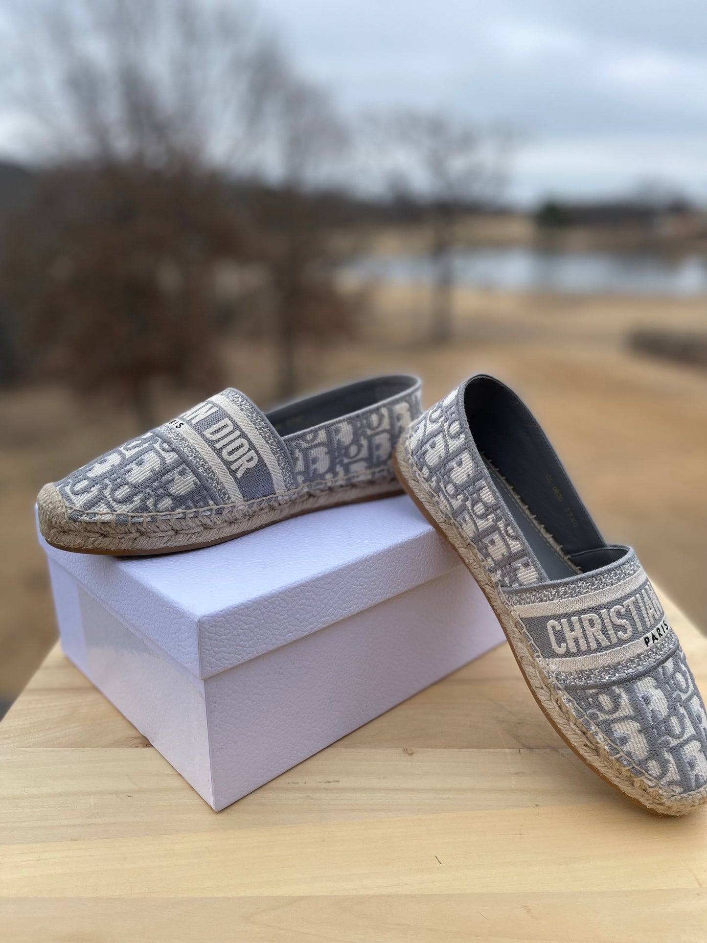 Dior Granville Espadrille
Stone Gray Dior Oblique Embroidered Cotton