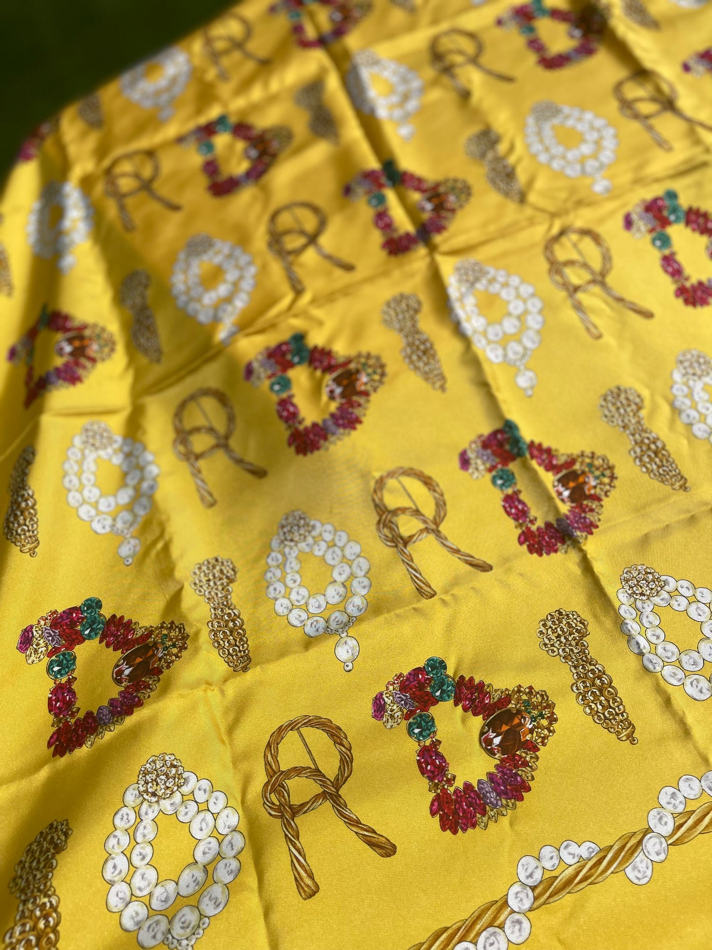 DIOR Scarf Yellow Roses & Ropes Novelty - Twill Silk Square