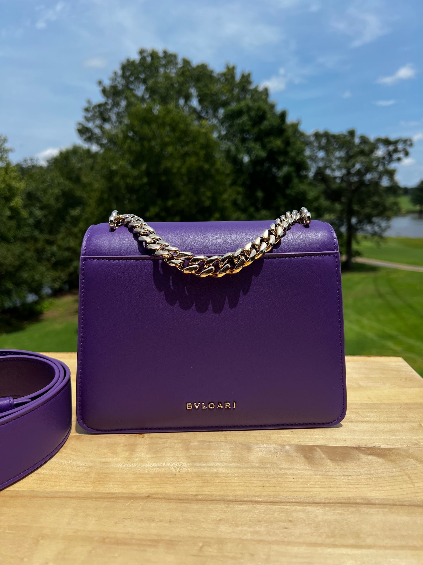 BVLGARI Serpenti Forever Leather Cross‑Body Bag (Purple)