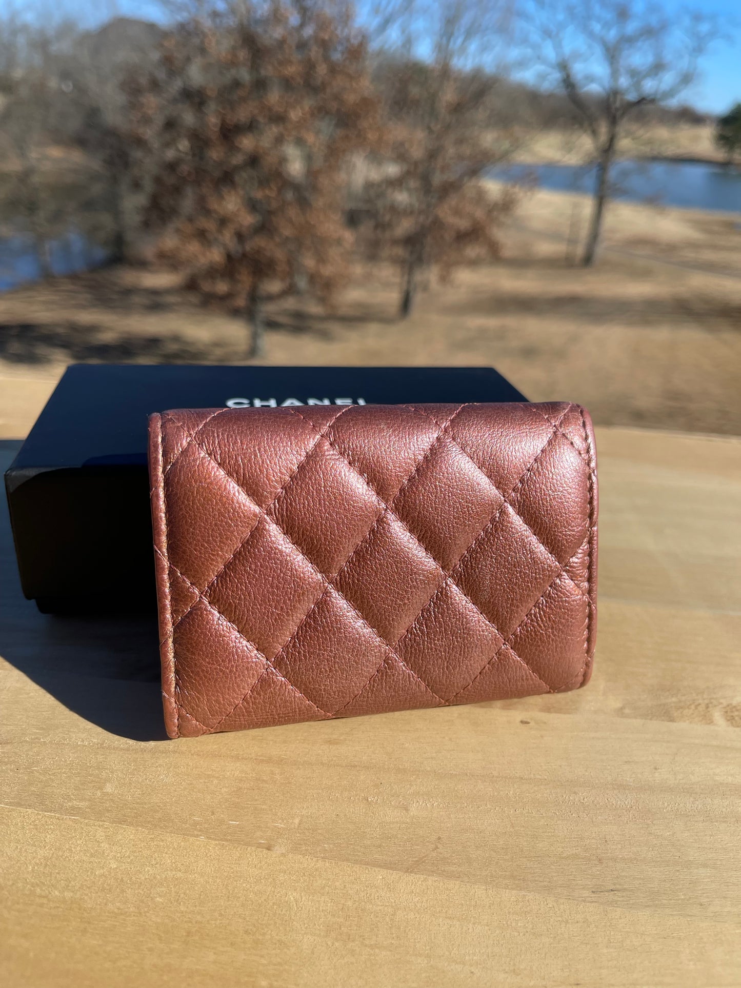 CHANEL Reissue 2.55 Trifold Compact Wallet Rose Gold Lambskin Leather