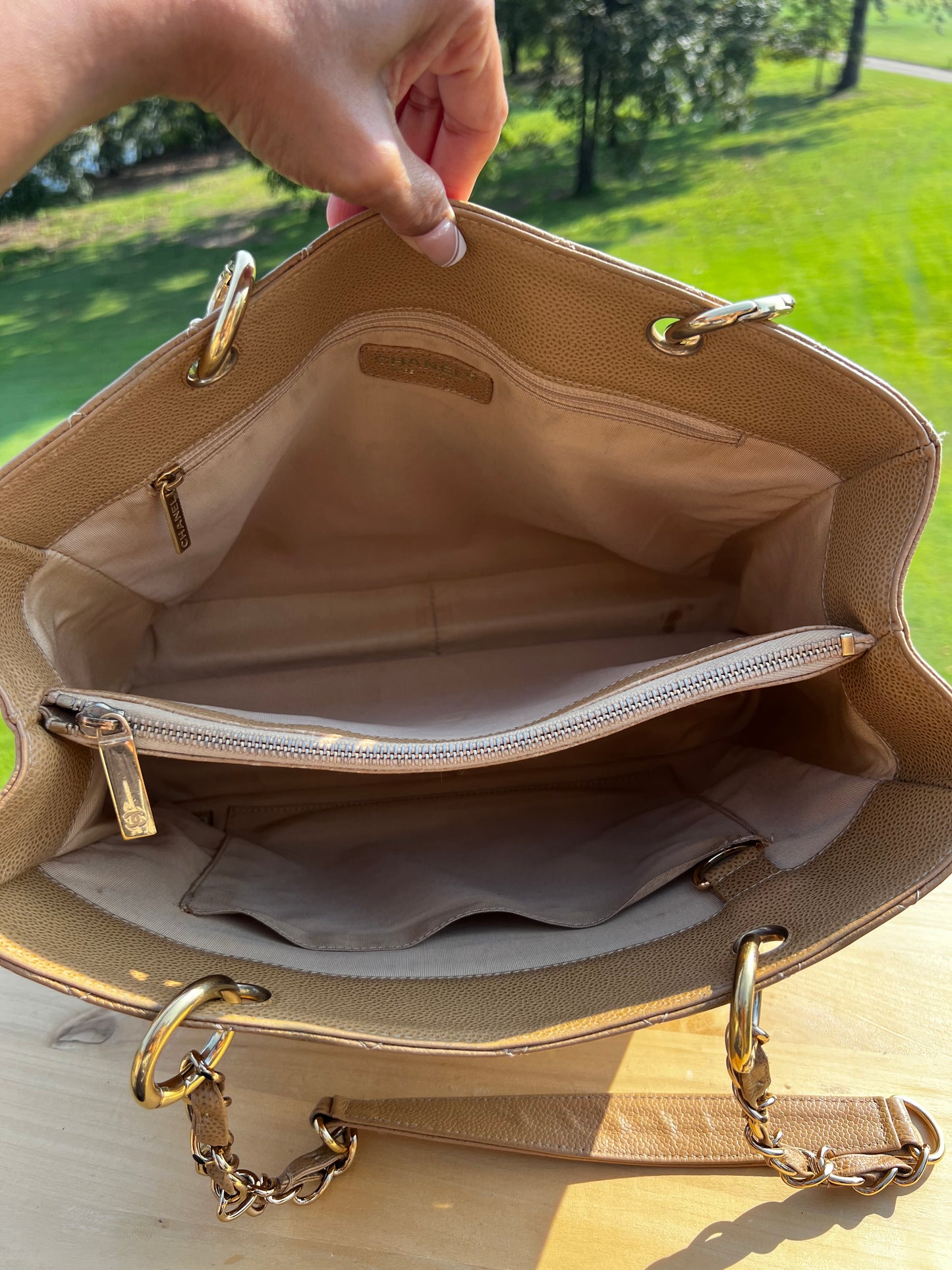 CHANEL Caviar Leather Grand Shopping Tote (GST) – Beige Quilted Shoulder Bag