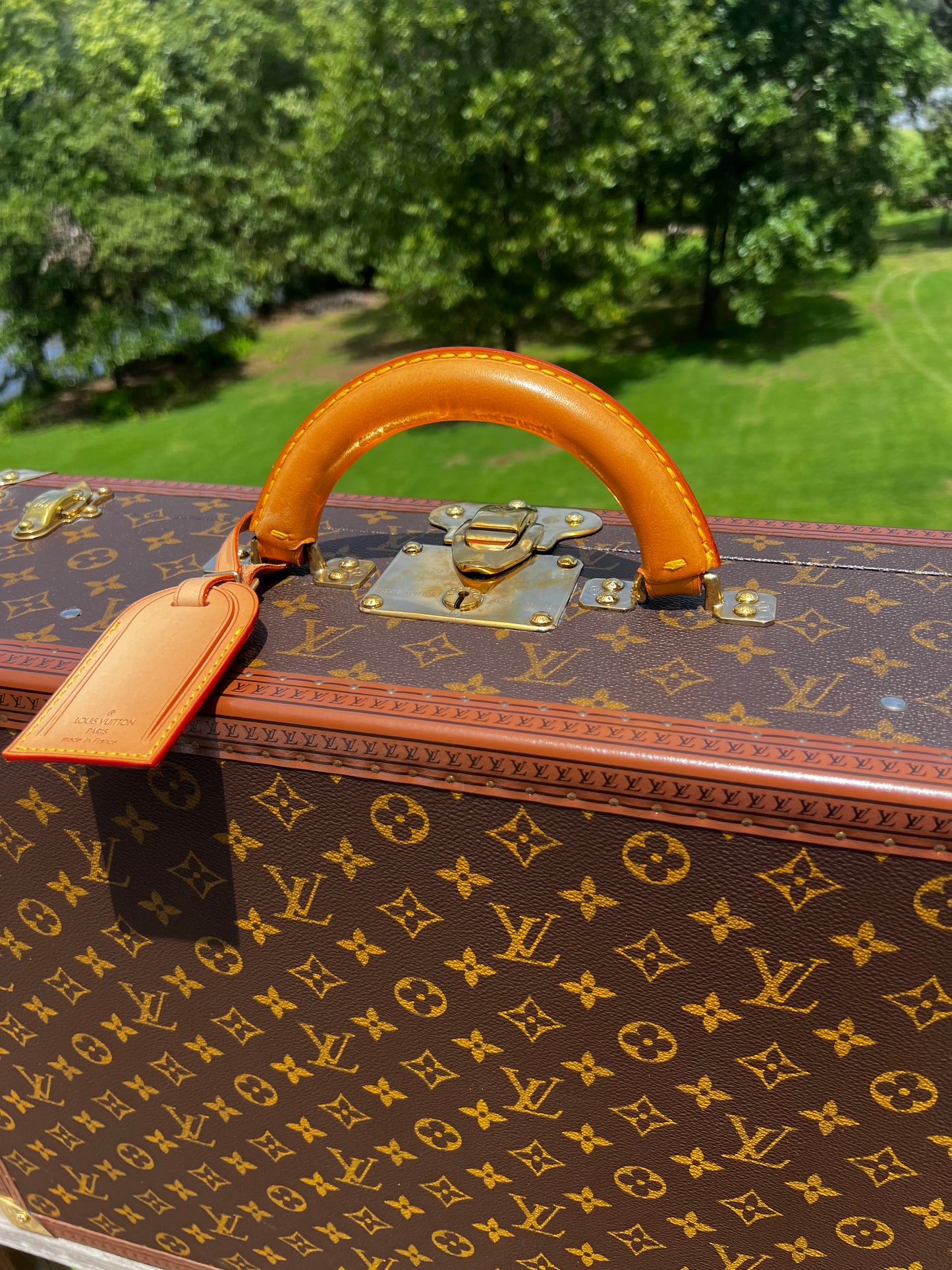 Louis Vuitton Monogram Bisten Trunk Suitcase 50 with key and luggage tag