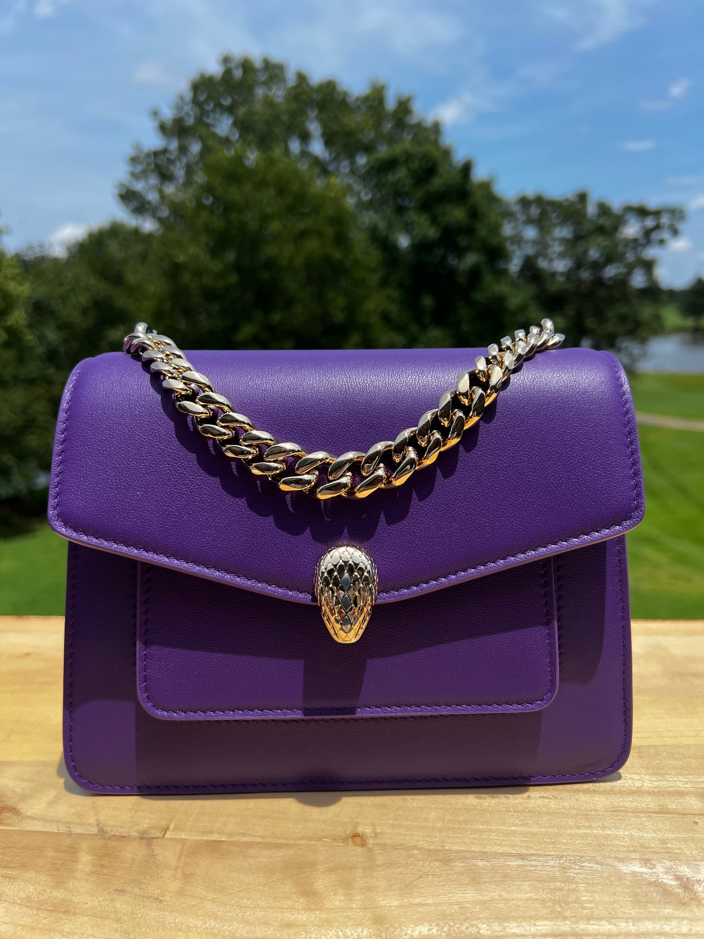 BVLGARI Serpenti Forever Leather Cross‑Body Bag (Purple)