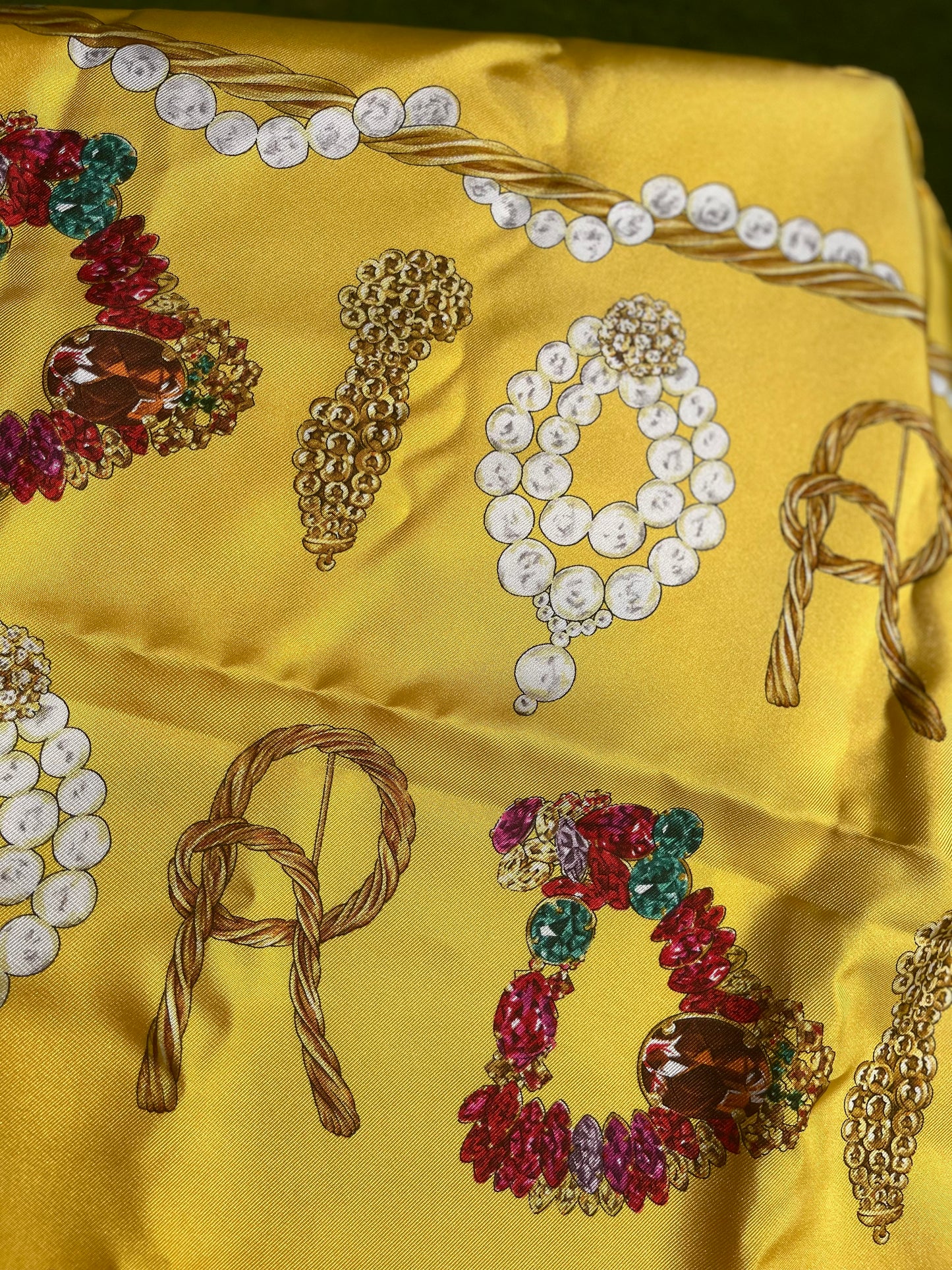 DIOR Scarf Yellow Roses & Ropes Novelty - Twill Silk Square