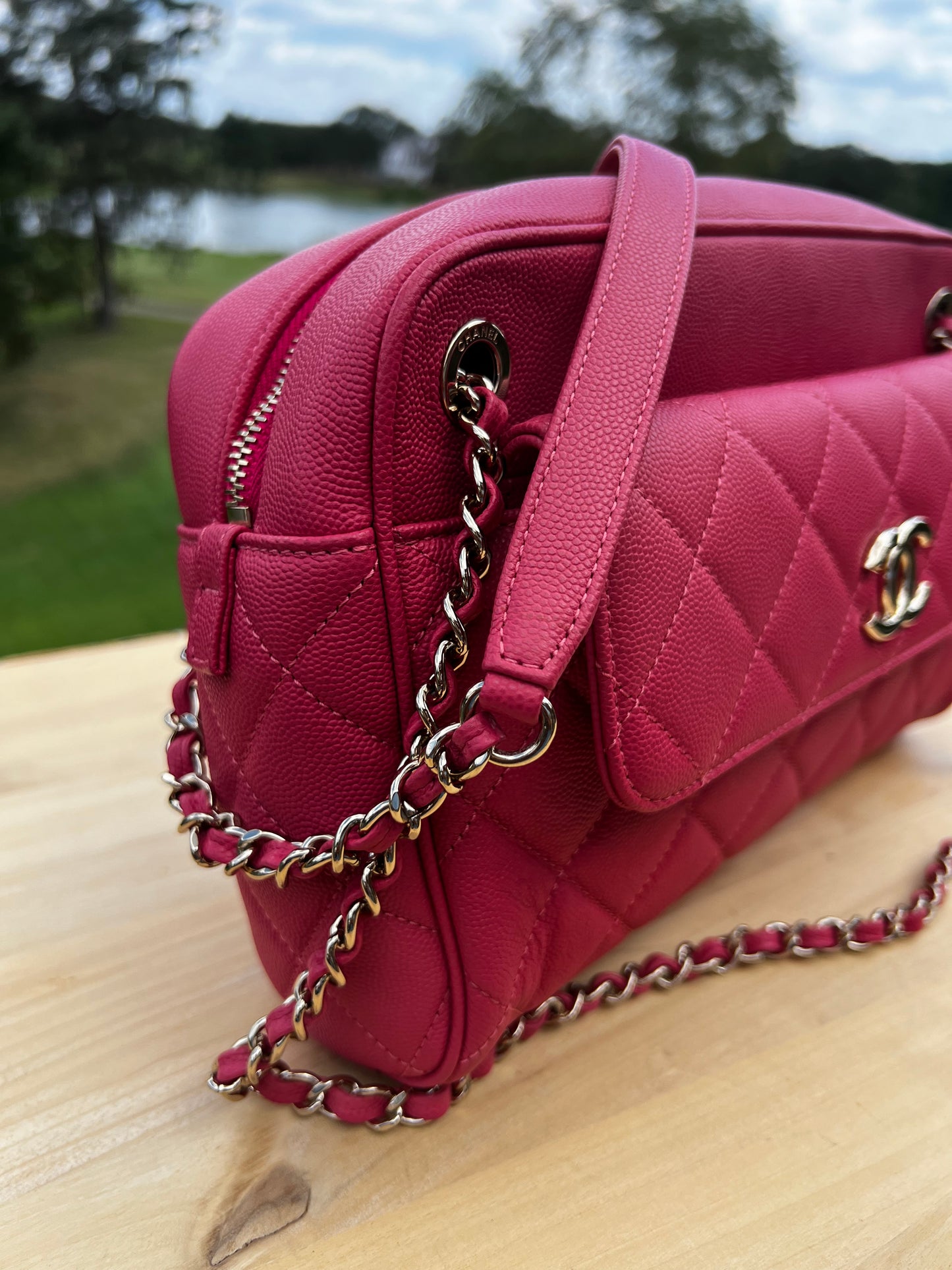 CHANEL Caviar Quilted Small In & Out Camera Case – Pink