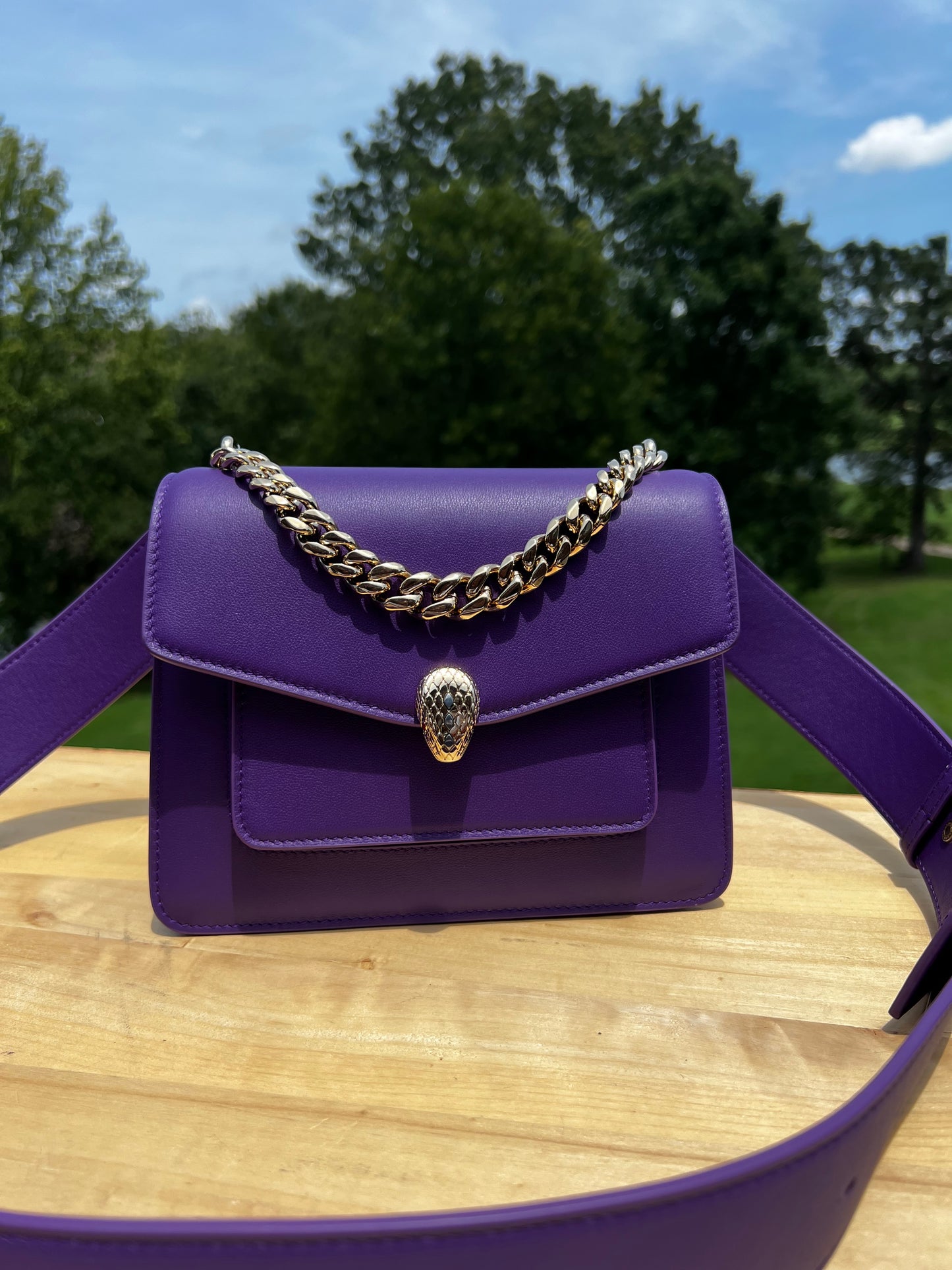 BVLGARI Serpenti Forever Leather Cross‑Body Bag (Purple)