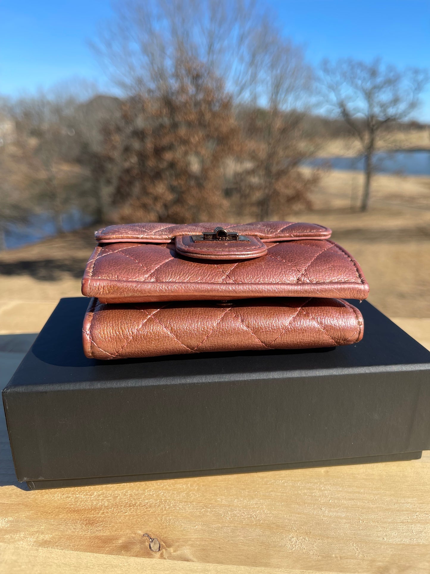 CHANEL Reissue 2.55 Trifold Compact Wallet Rose Gold Lambskin Leather