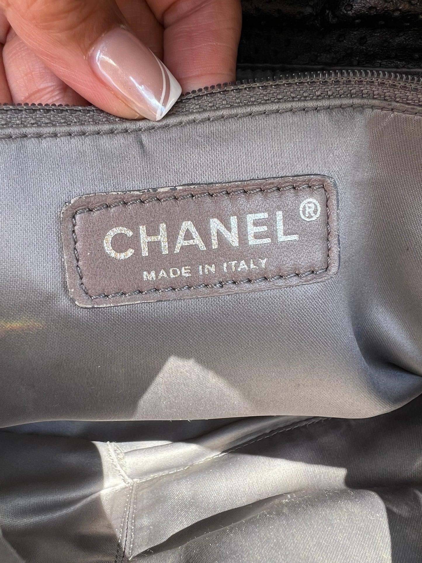 CHANEL Metallic Crackled Calfskin Perforated Drill Flap Bag