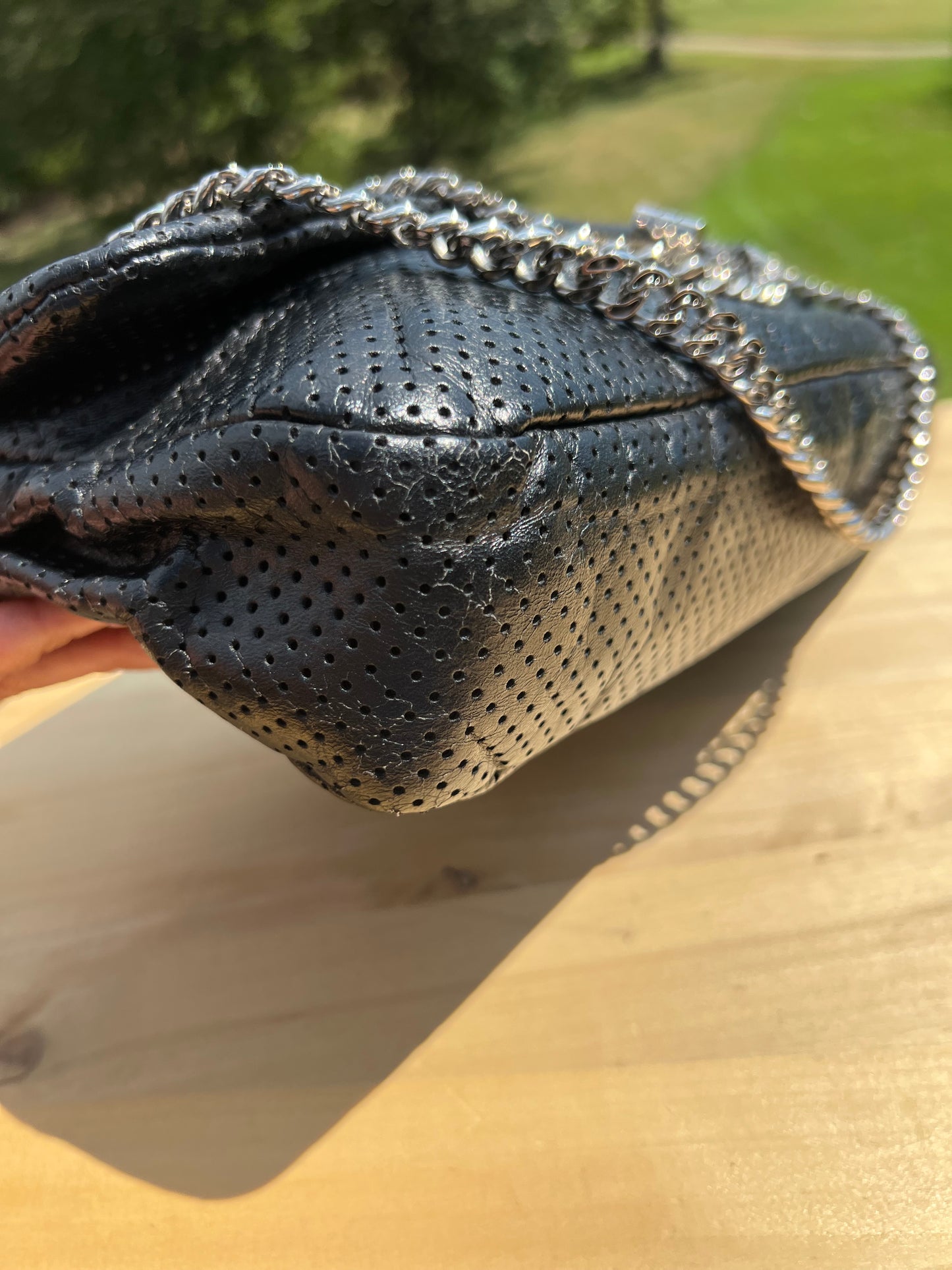 CHANEL Metallic Crackled Calfskin Perforated Drill Flap Bag