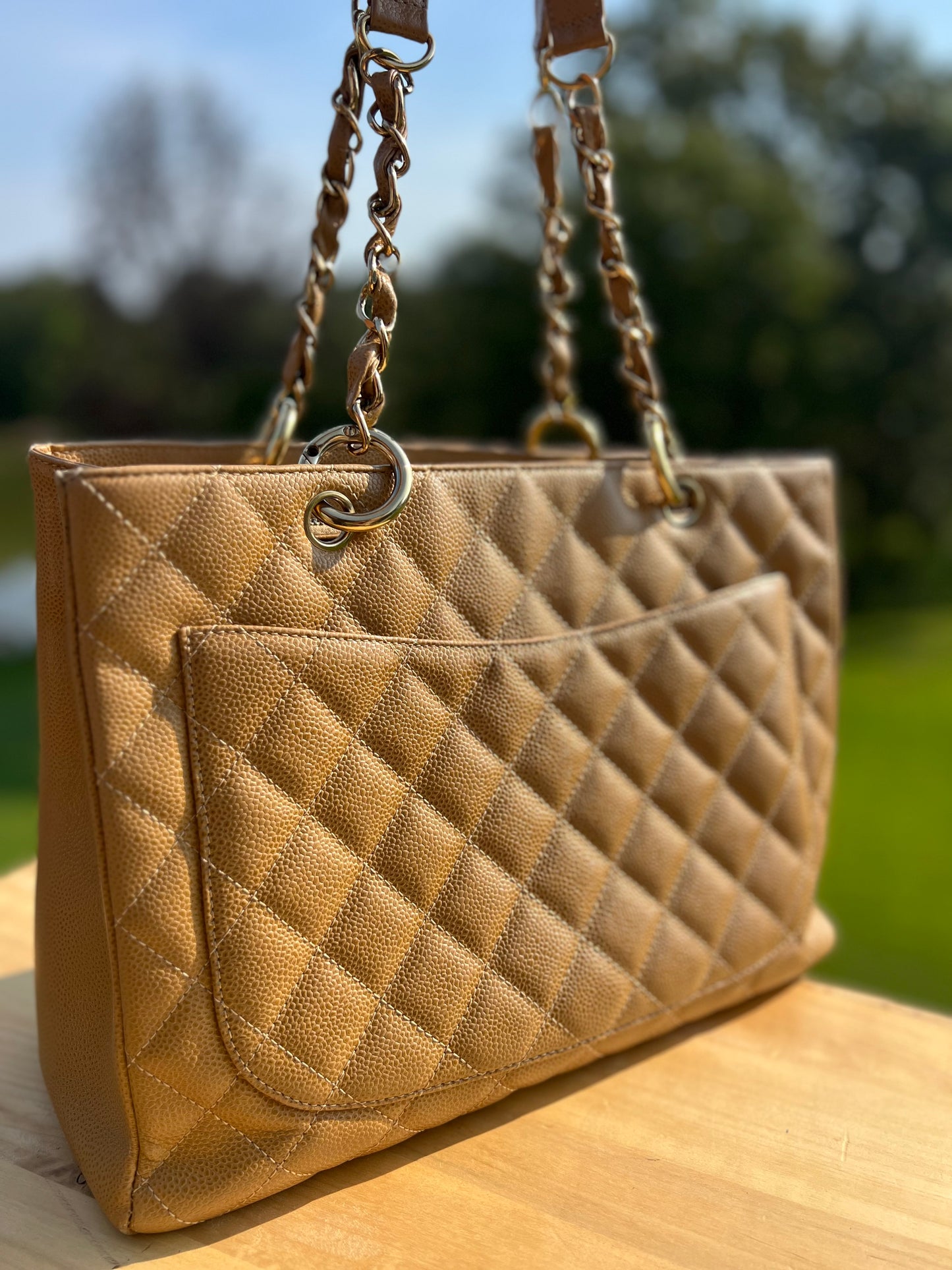 CHANEL Caviar Leather Grand Shopping Tote (GST) – Beige Quilted Shoulder Bag