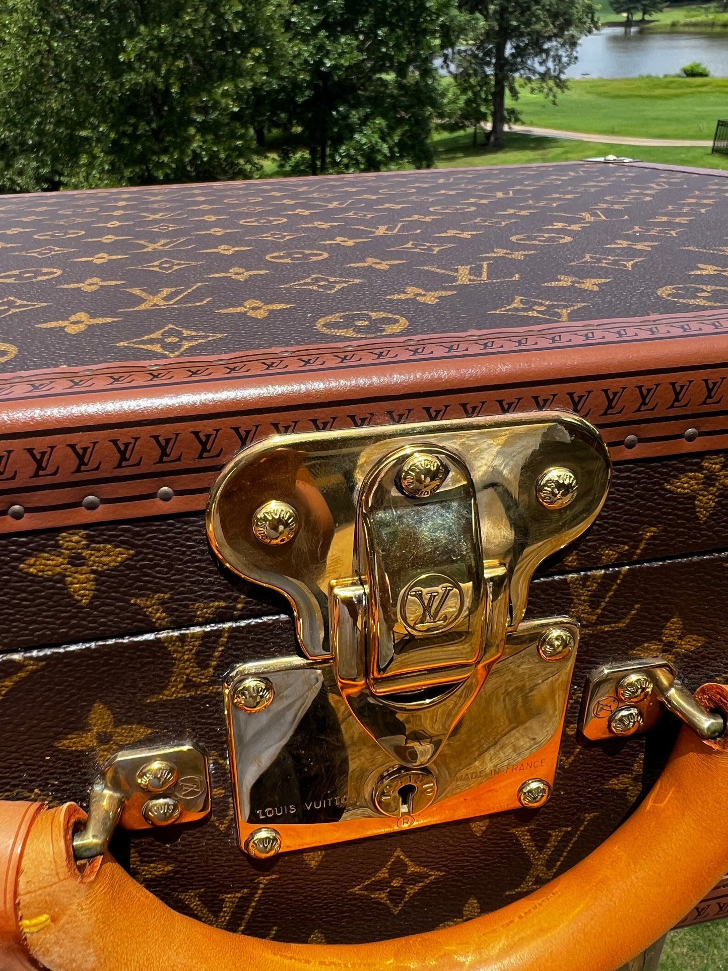 Louis Vuitton Monogram Bisten Trunk Suitcase 50 with key and luggage tag