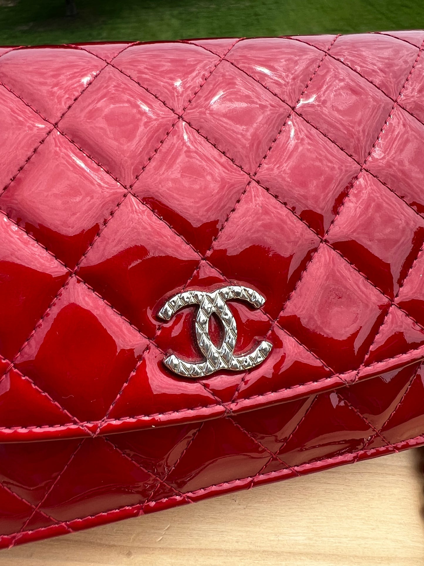CHANEL Red Patent Quilted Leather - Classic Wallet on Chain (WOC)