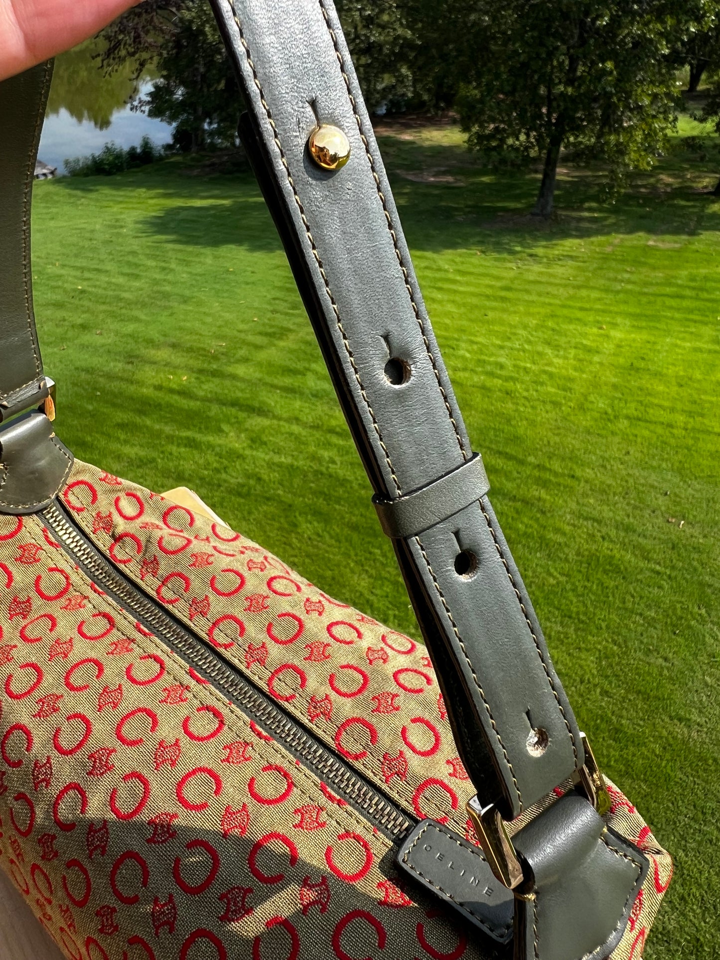 CELINE Monogram Shoulder Bag Vintage – Khaki/Red Monogram