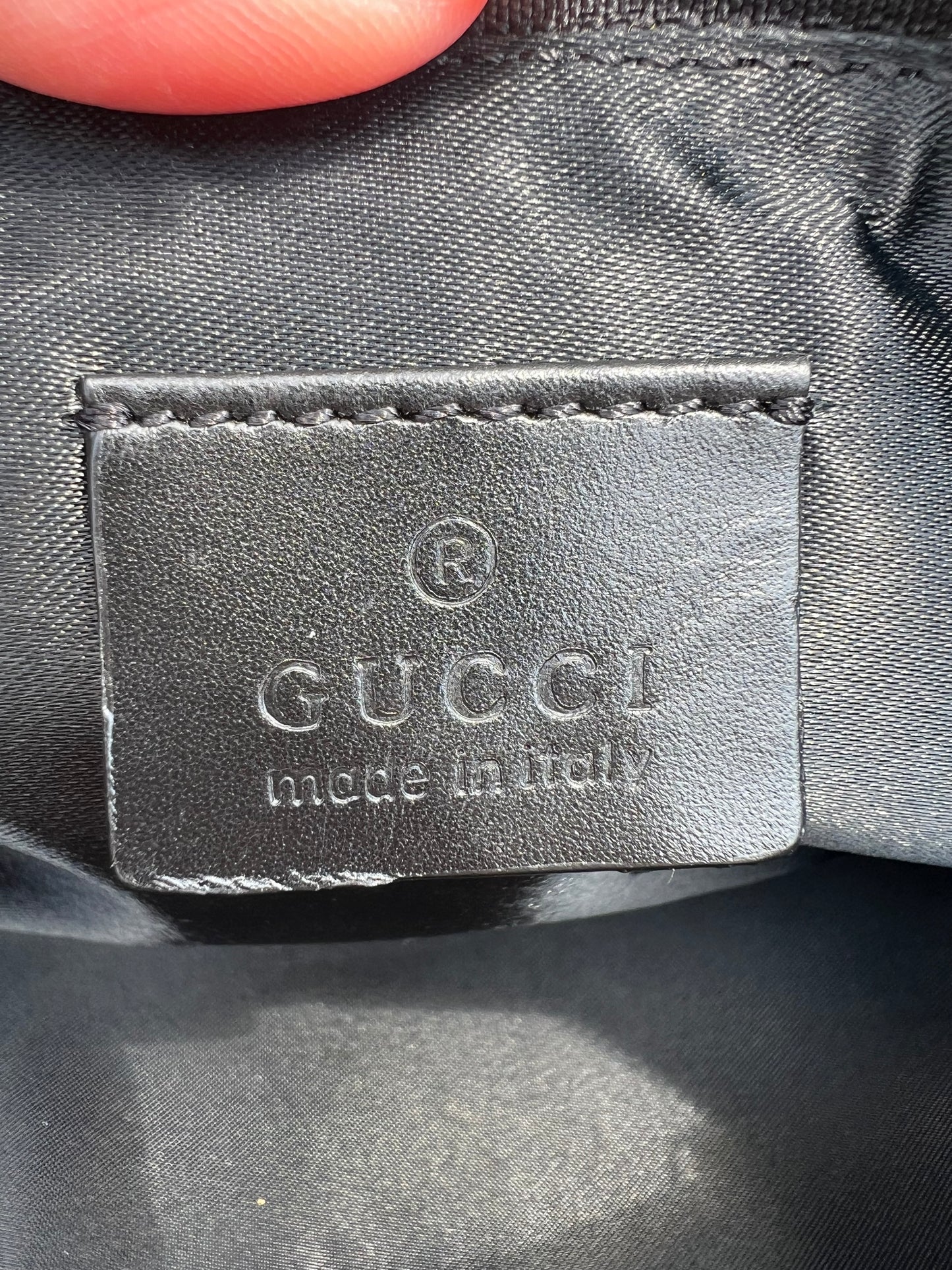 VINTAGE GUCCI Monogram Pochette Shoulder Bag – Black Canvas with Leather Trim