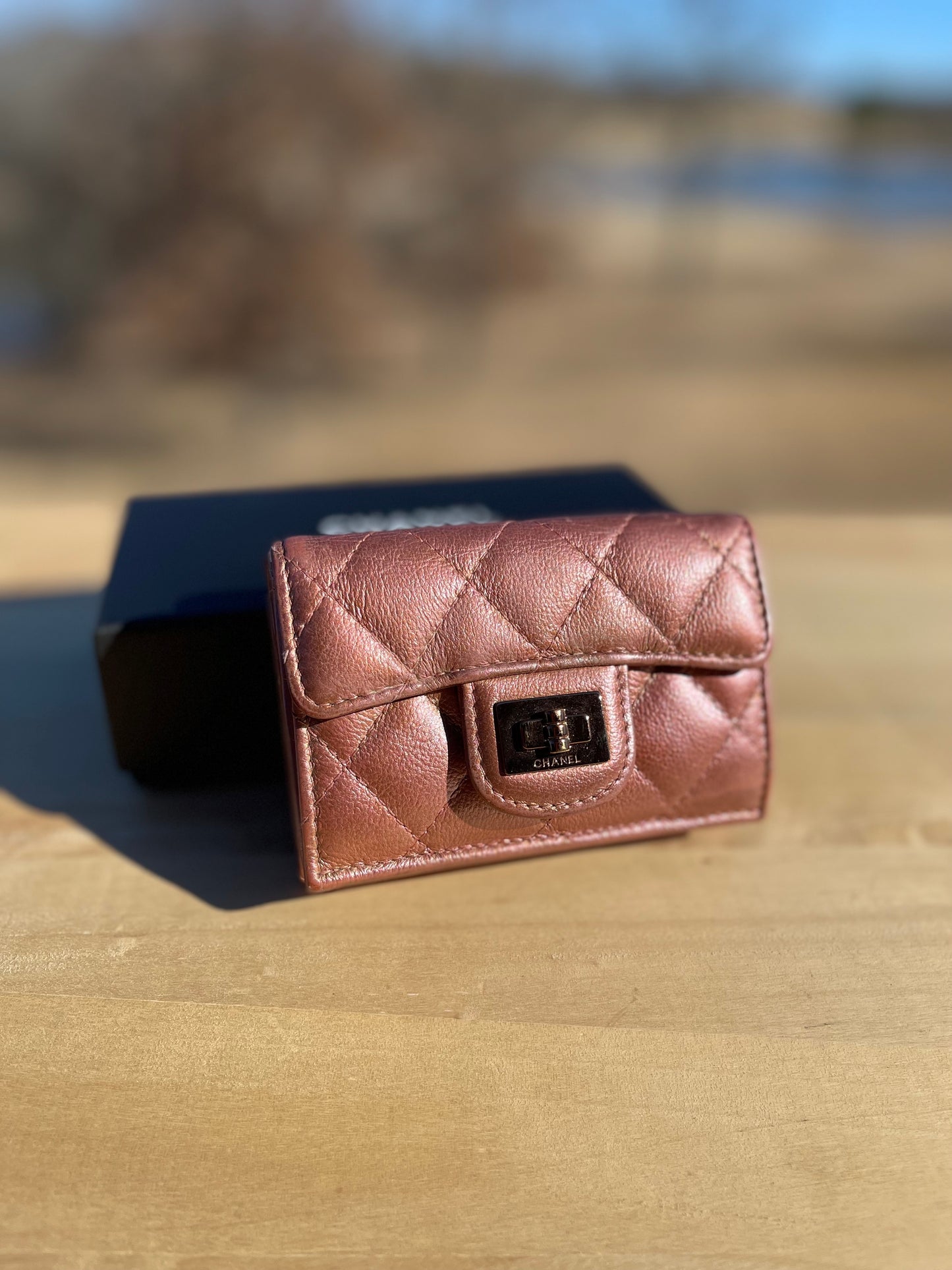 CHANEL Reissue 2.55 Trifold Compact Wallet Rose Gold Lambskin Leather