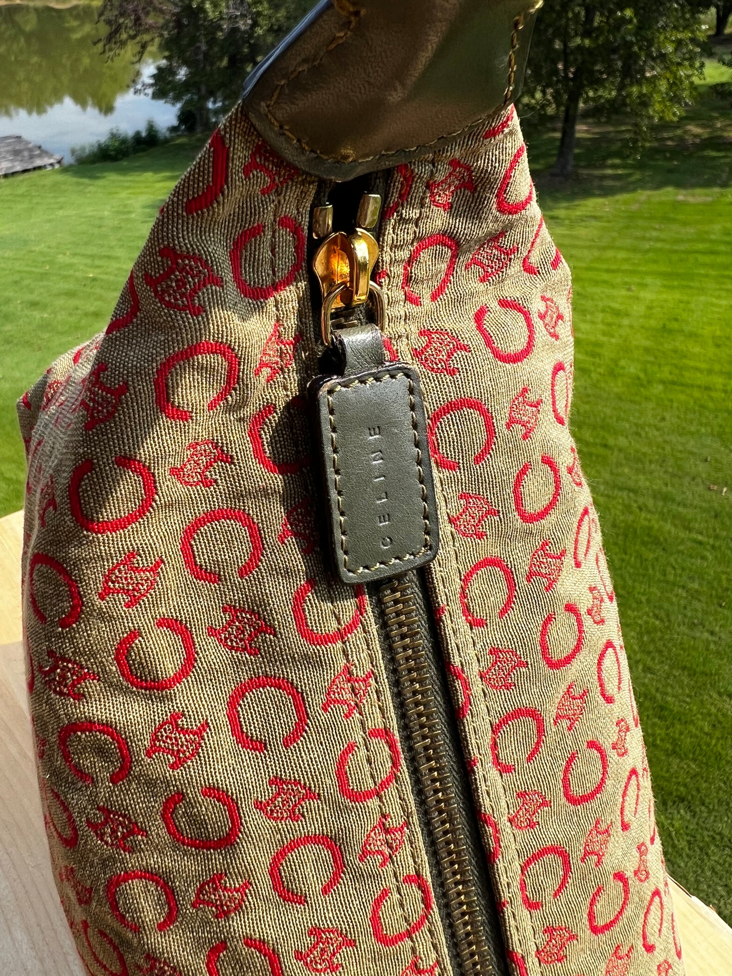 CELINE Monogram Shoulder Bag Vintage – Khaki/Red Monogram