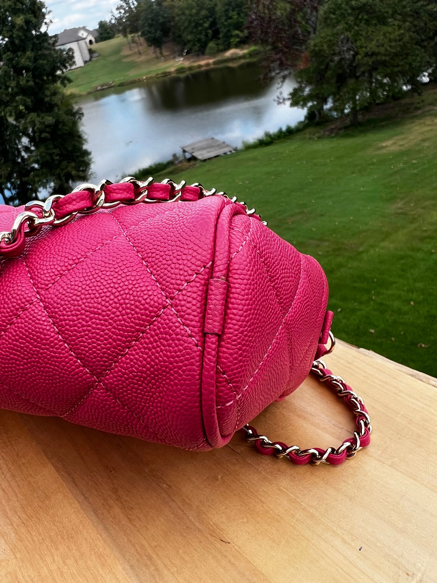 CHANEL Caviar Quilted Small In & Out Camera Case – Pink