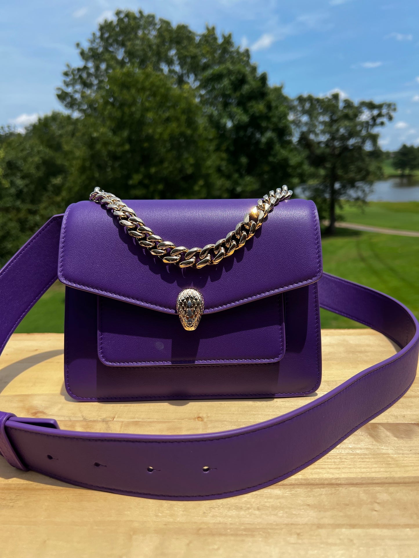 BVLGARI Serpenti Forever Leather Cross‑Body Bag (Purple)