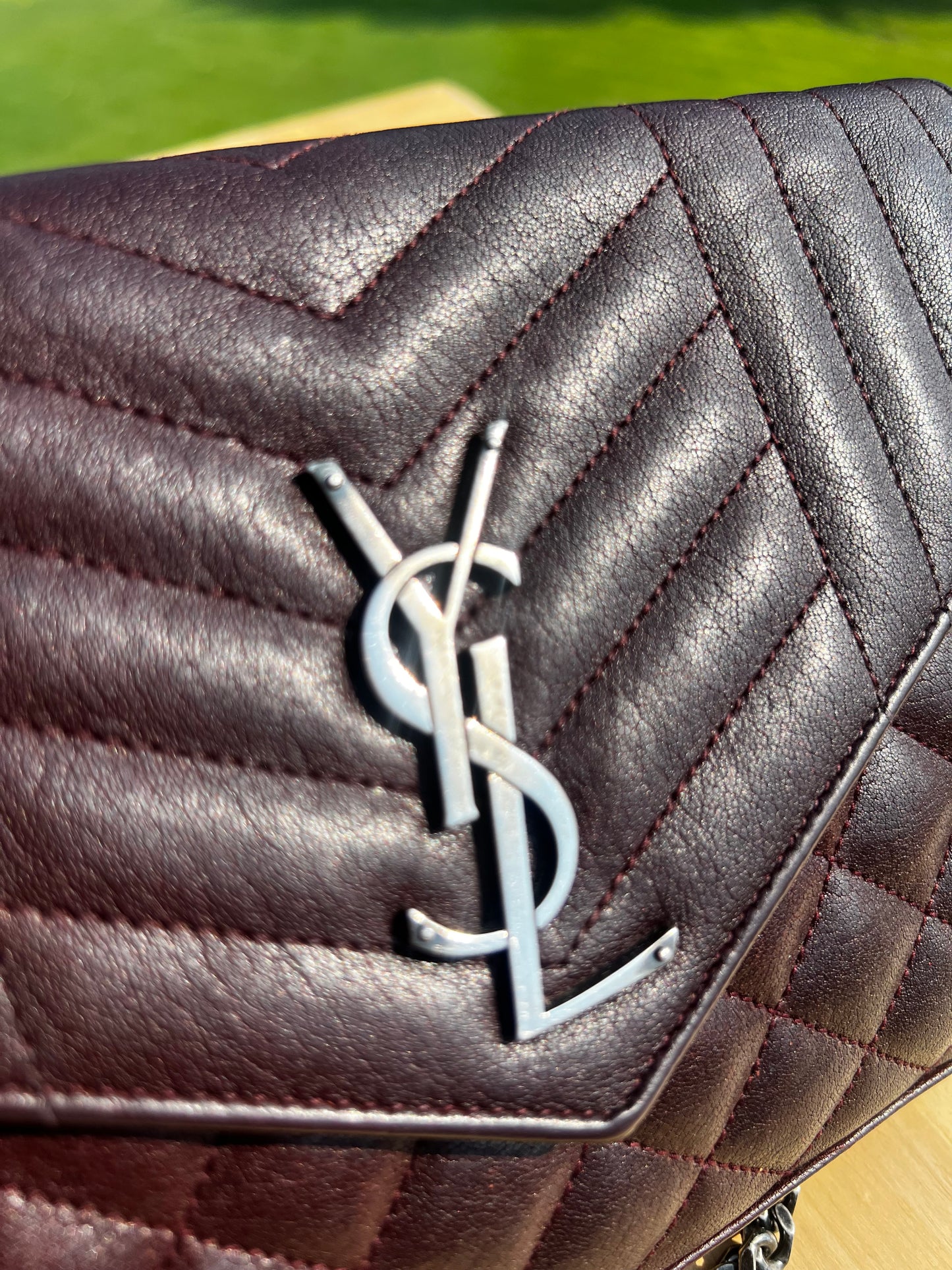 SAINT LAURENT Monogram Envelope Wallet on Chain (WOC) – Burgundy Quilted Leather