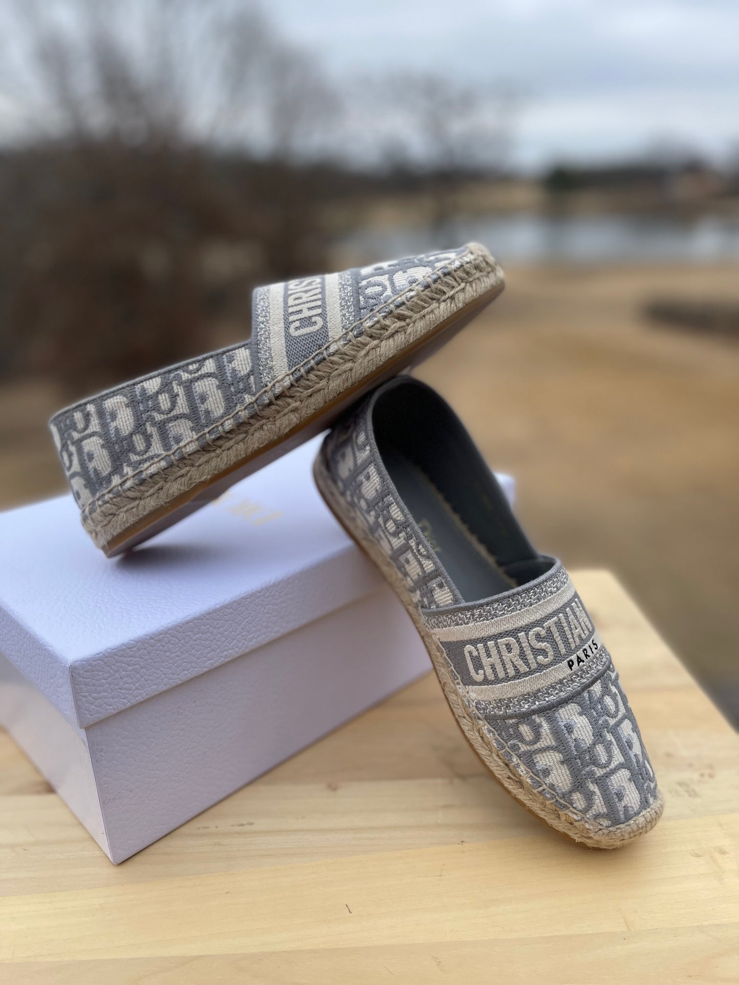 Dior Granville Espadrille
Stone Gray Dior Oblique Embroidered Cotton
