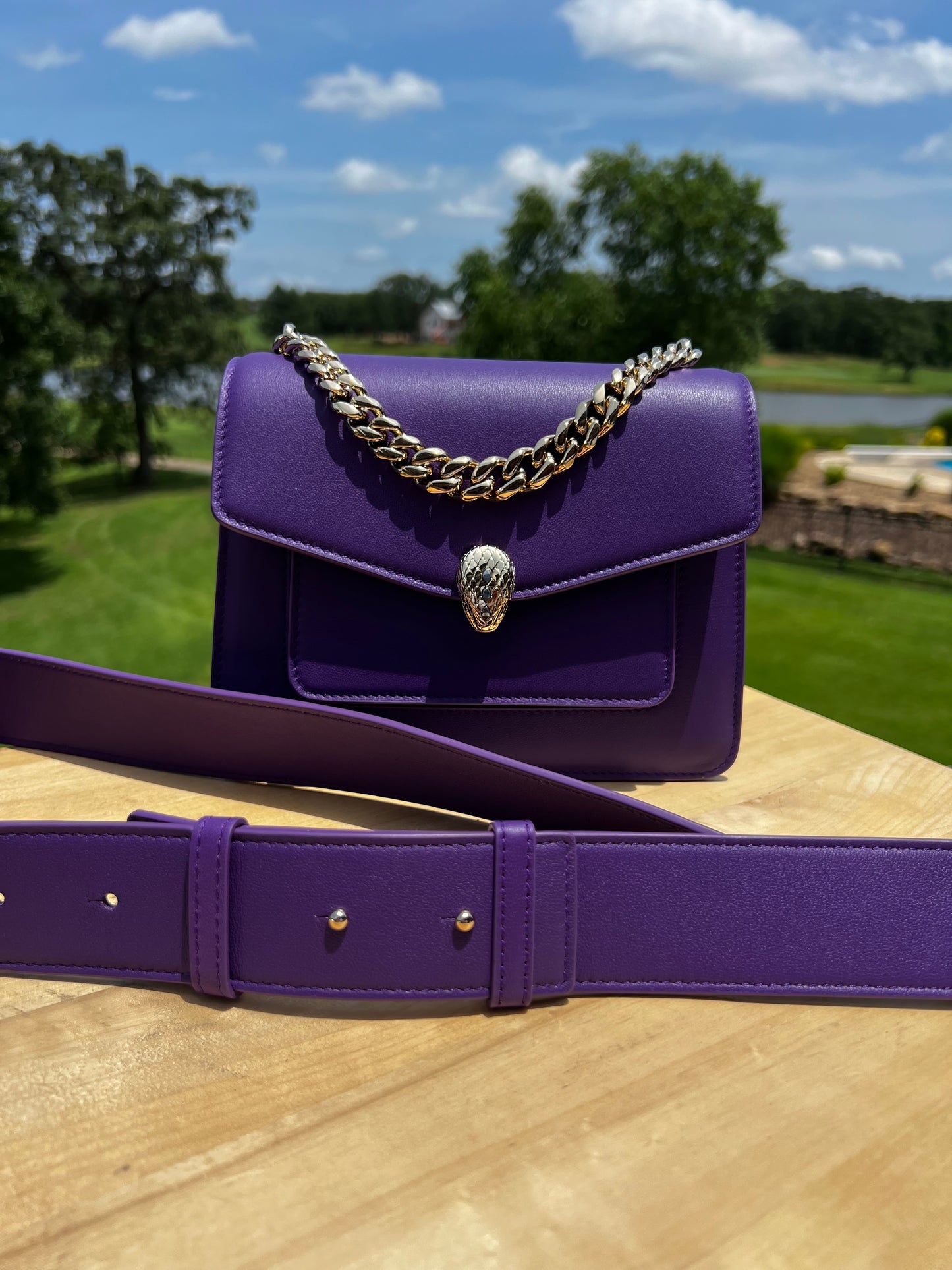 BVLGARI Serpenti Forever Leather Cross‑Body Bag (Purple)