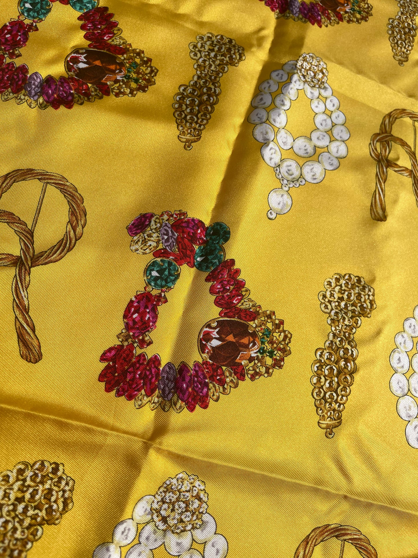 DIOR Scarf Yellow Roses & Ropes Novelty - Twill Silk Square