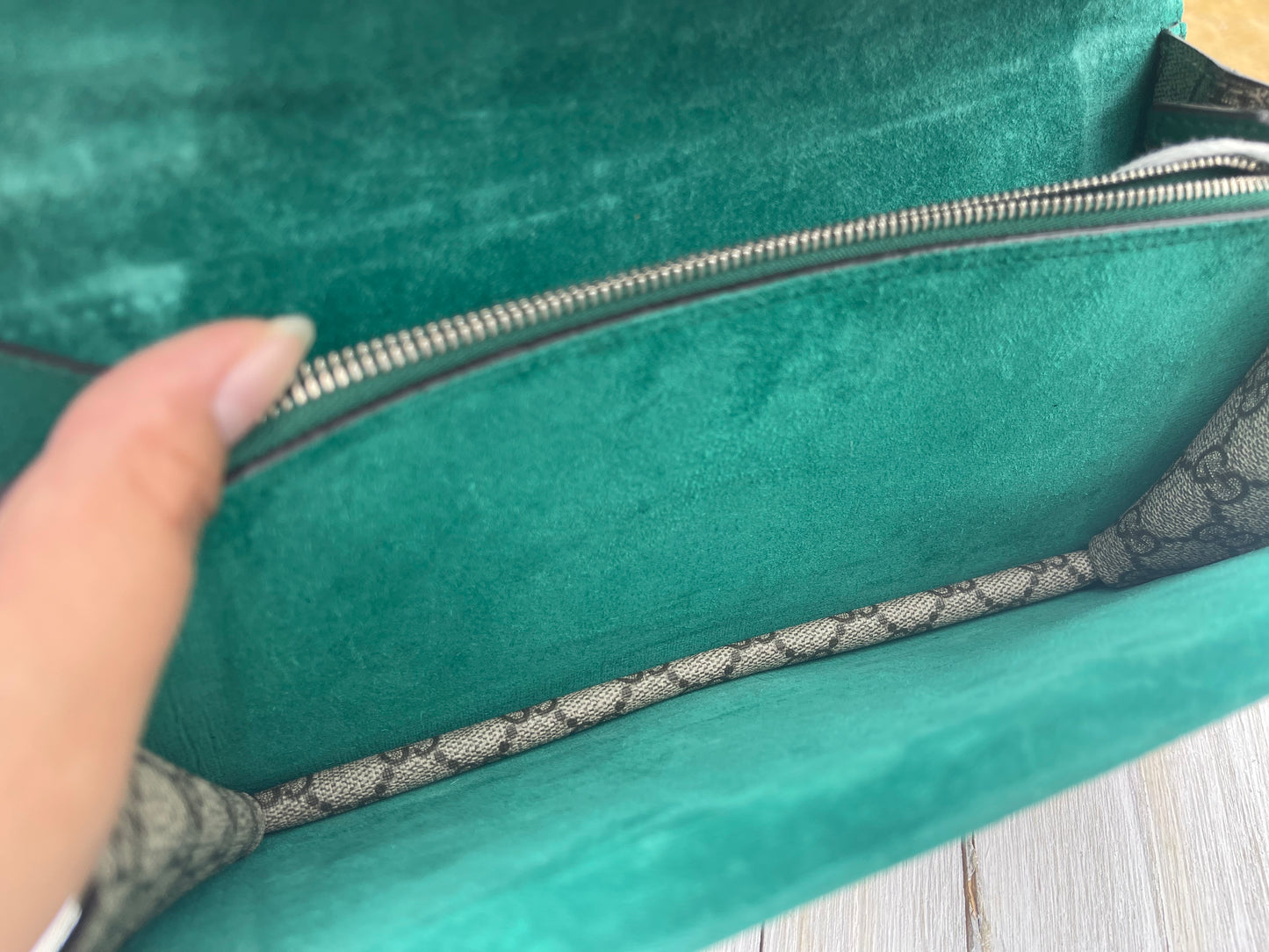 GUCCI
GG Supreme Monogram Willow Hill Embroidered Small Dionysus Shoulder Bag Emerald