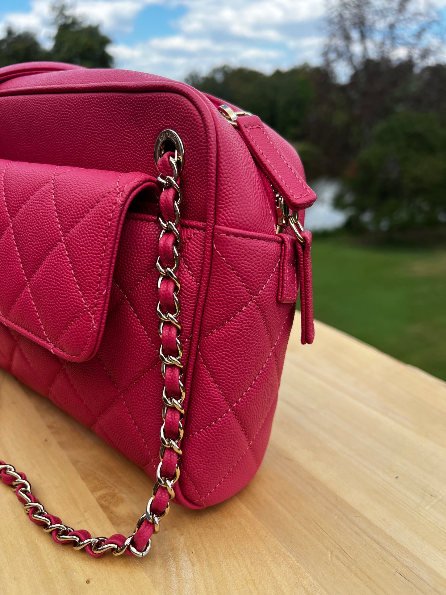 CHANEL Caviar Quilted Small In & Out Camera Case – Pink