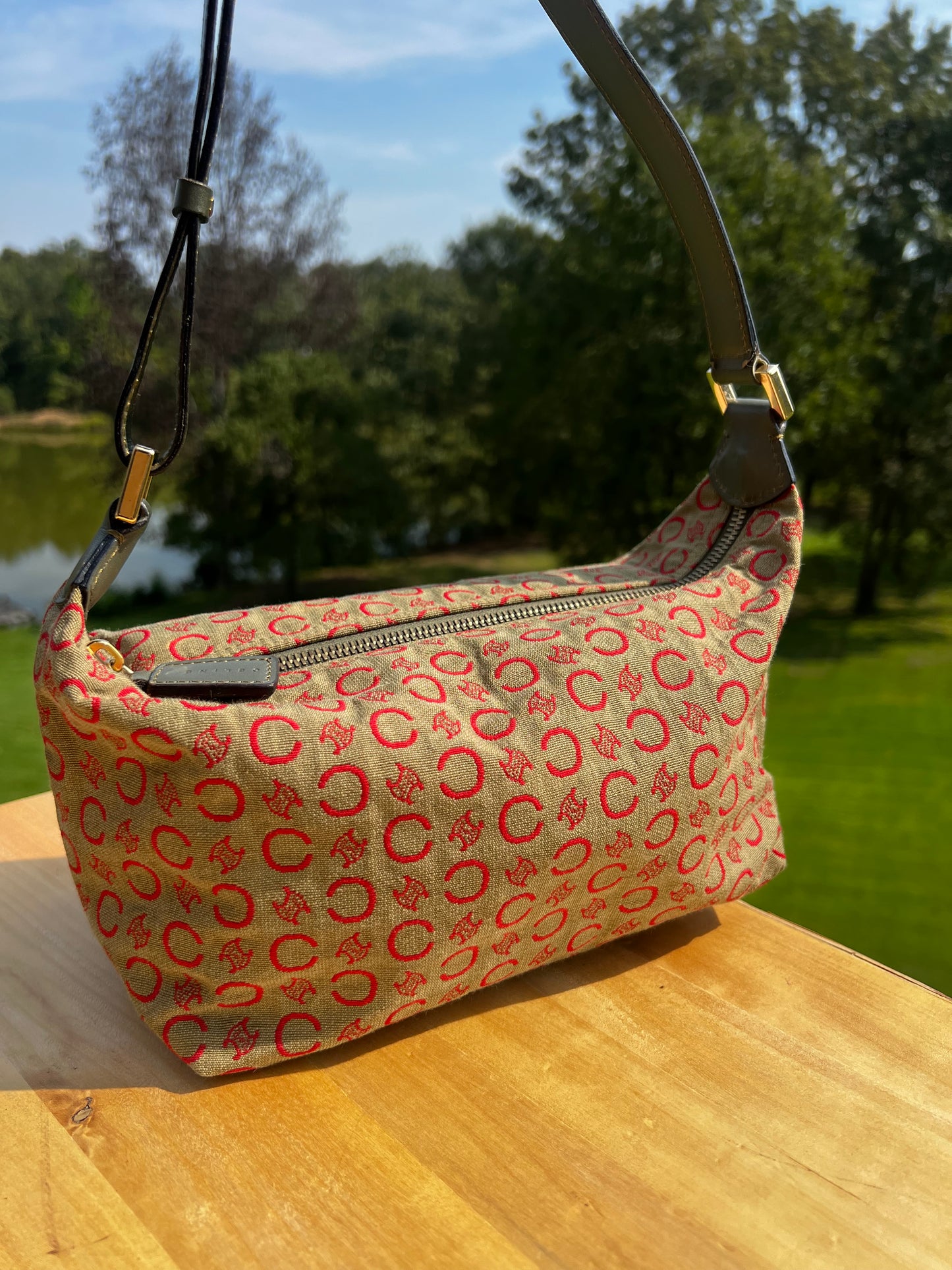 CELINE Monogram Shoulder Bag Vintage – Khaki/Red Monogram
