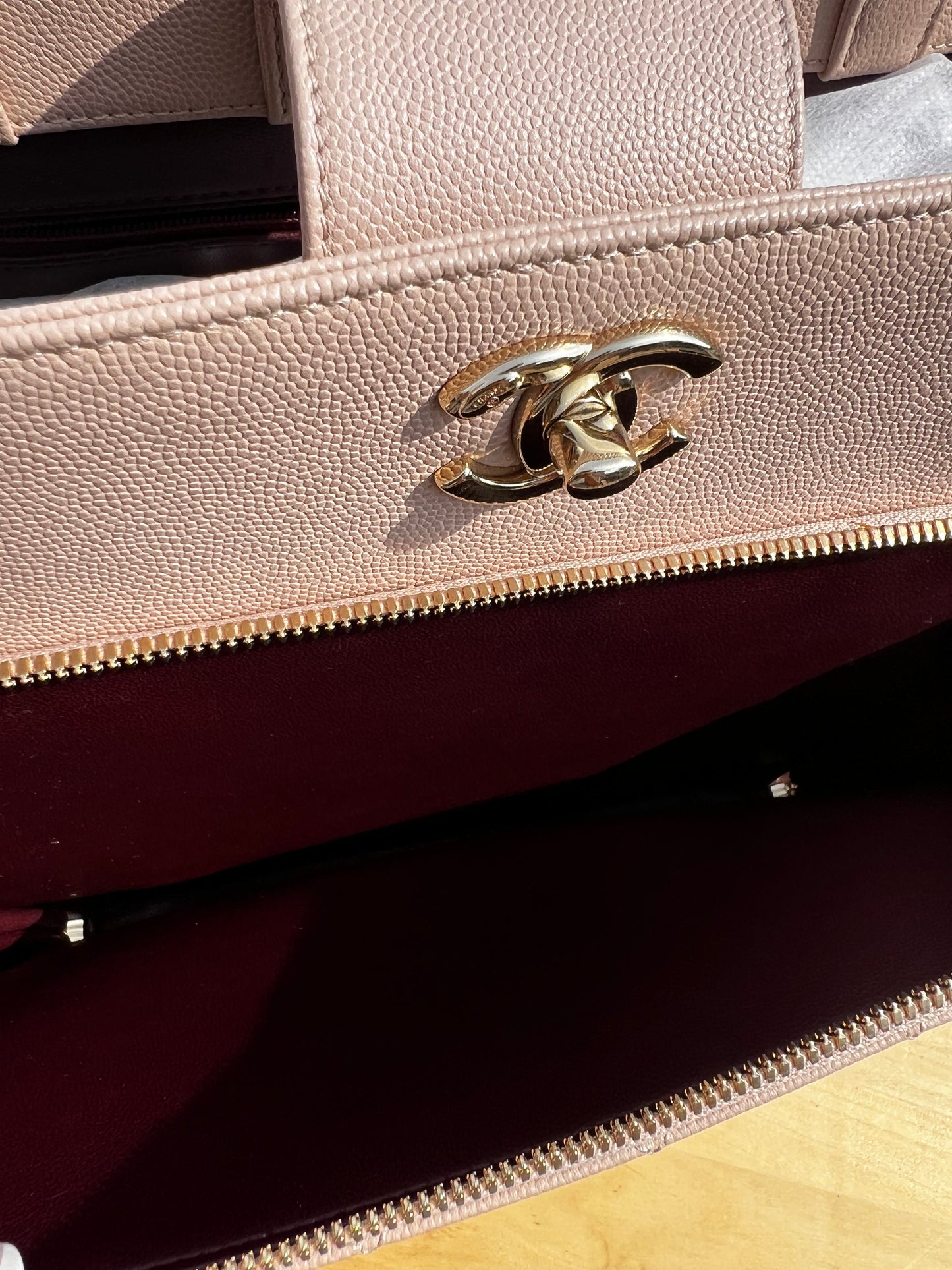 CHANEL Business Affinity Tote Bag in Beige Caviar Leather