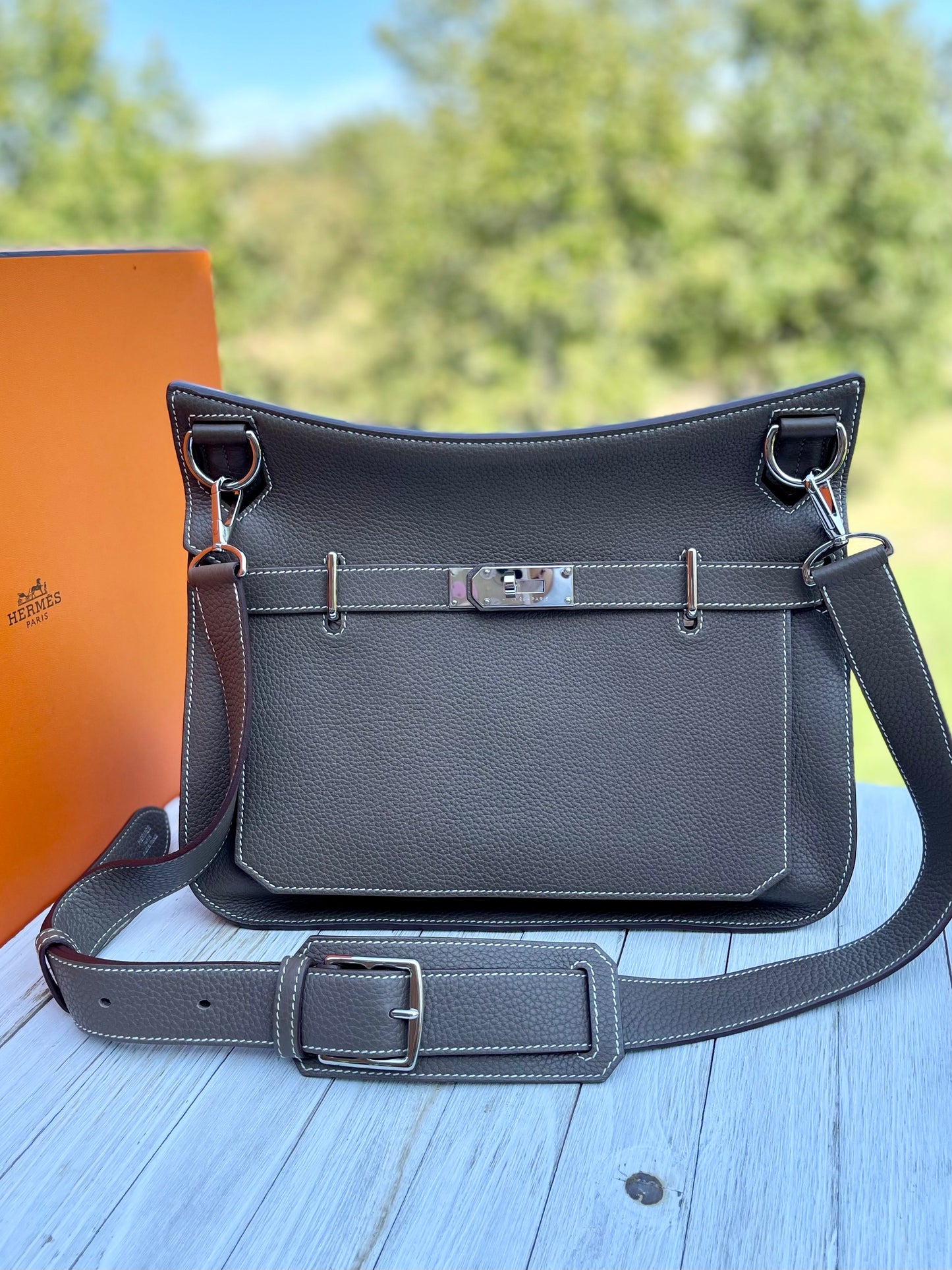 HERMÈS Taurillon Clemence Jypsiere 34 Etoupe