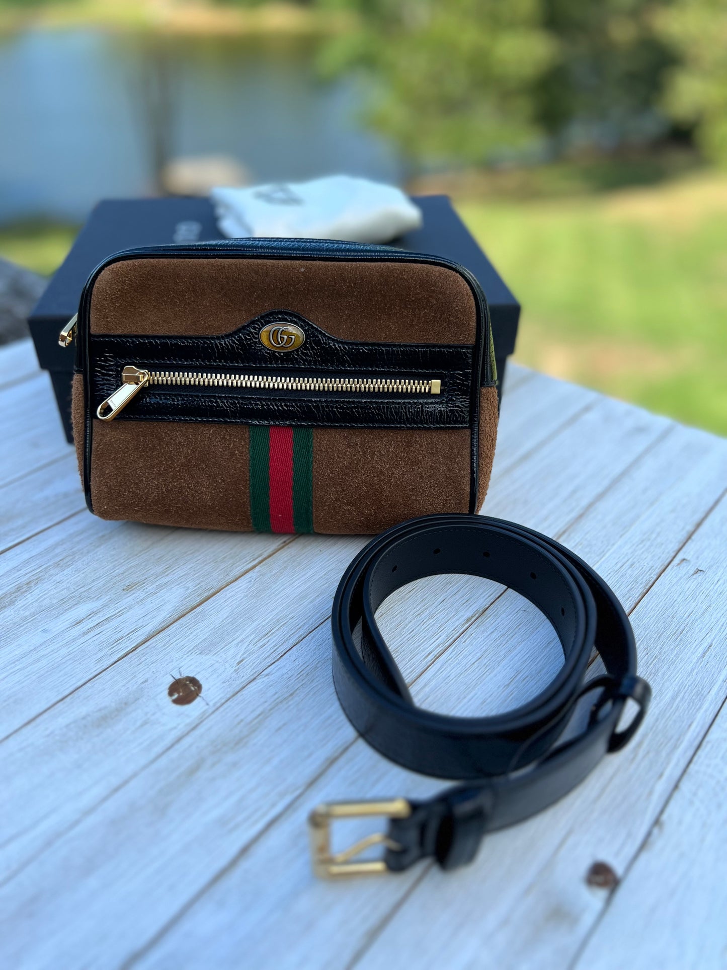 GUCCI Small Ophidia Belt Bag – Brown Suede
