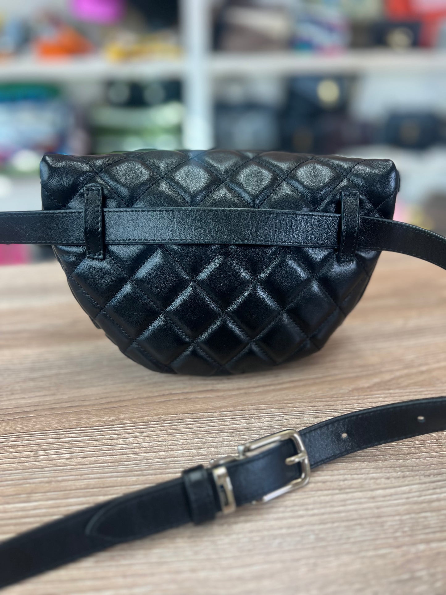 CHANEL

Calfskin Quilted Waist Belt Bag Black