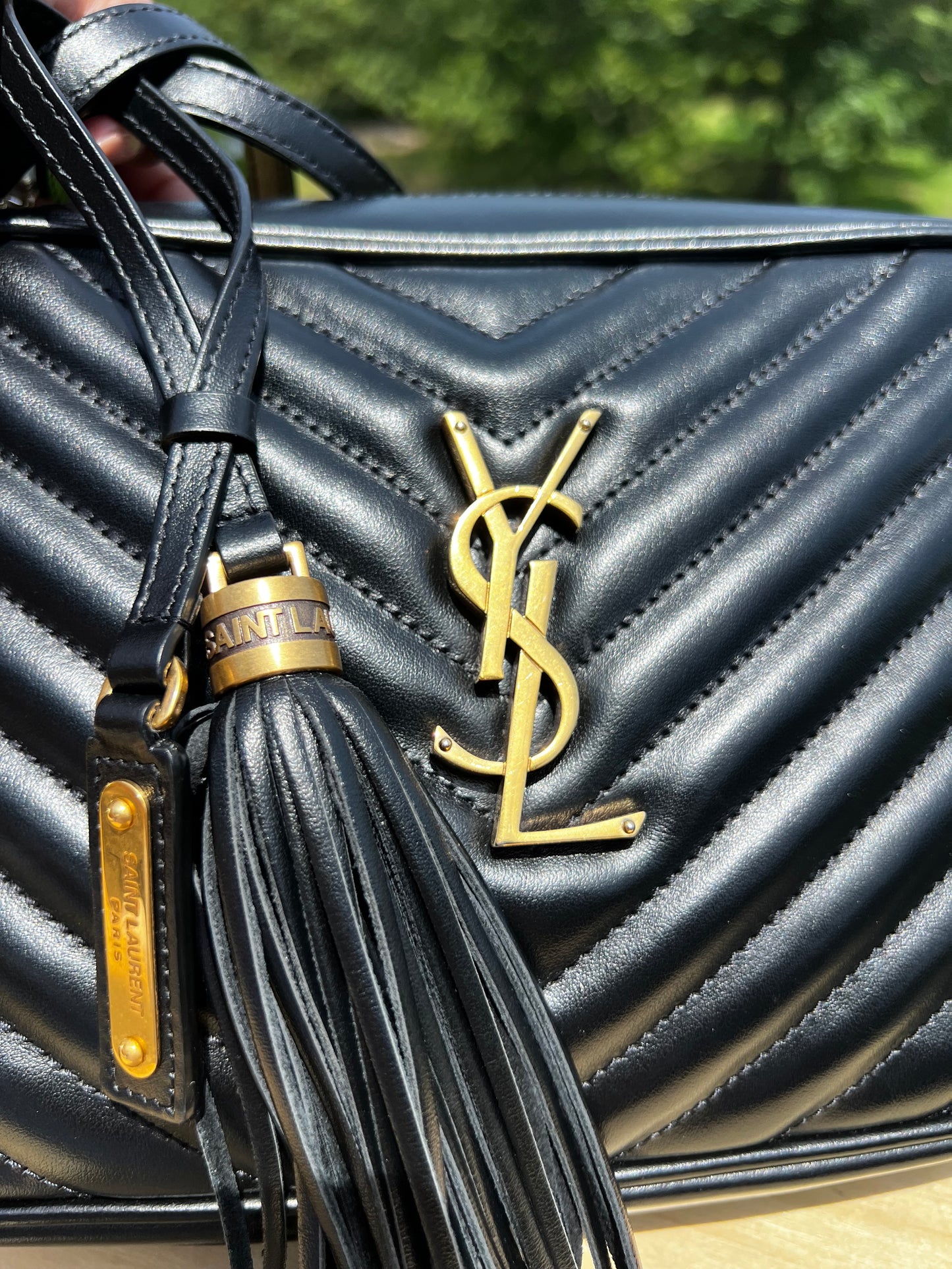 YSL Saint Laurent Calfskin Matelassé Monogram Lou Camera Bag (Black)
