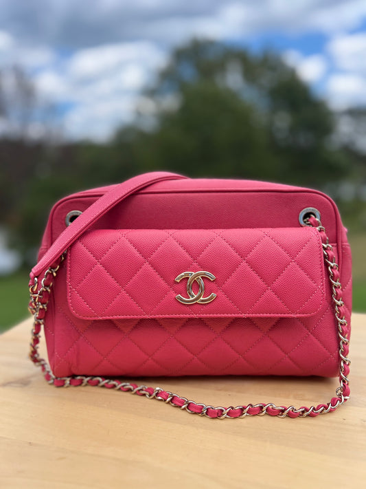 CHANEL Caviar Quilted Small In & Out Camera Case – Pink