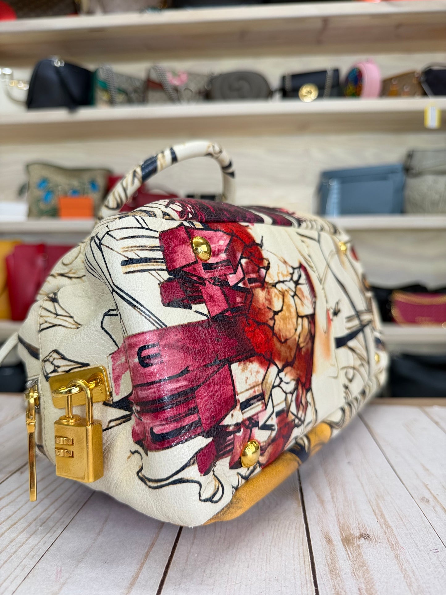 PRADA
X JAMES JEAN Cervo Lux Fairy Print Double Handle Leather Fairy Print Boston Bag