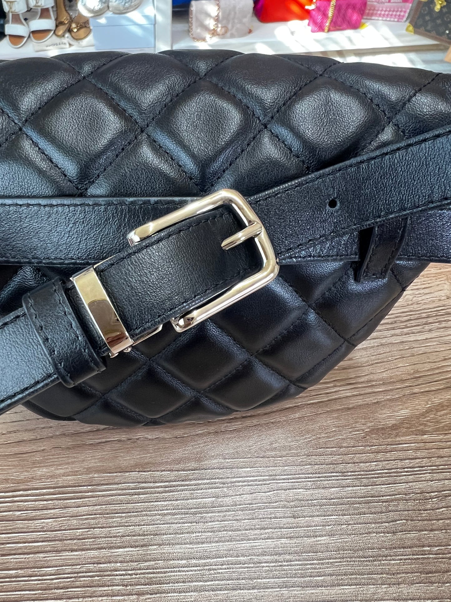 CHANEL

Calfskin Quilted Waist Belt Bag Black