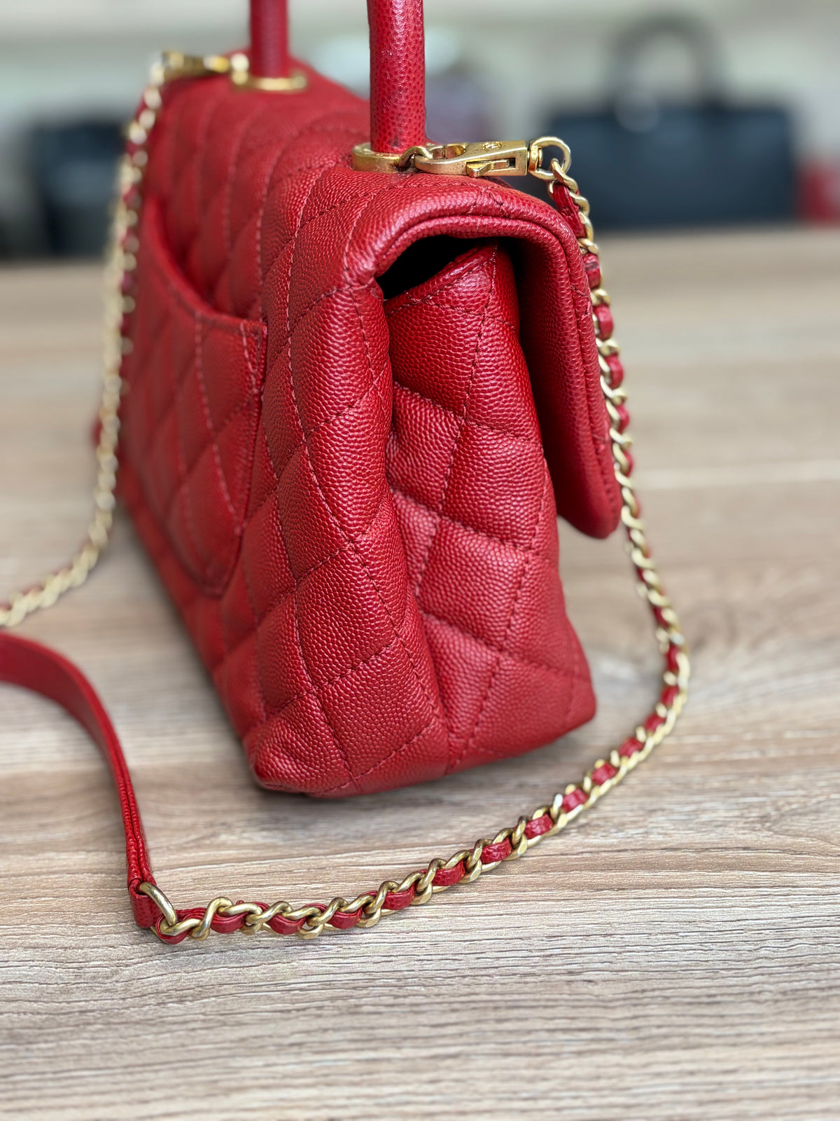 Chanel Caviar Quilted Mini Coco Handle Flap Red