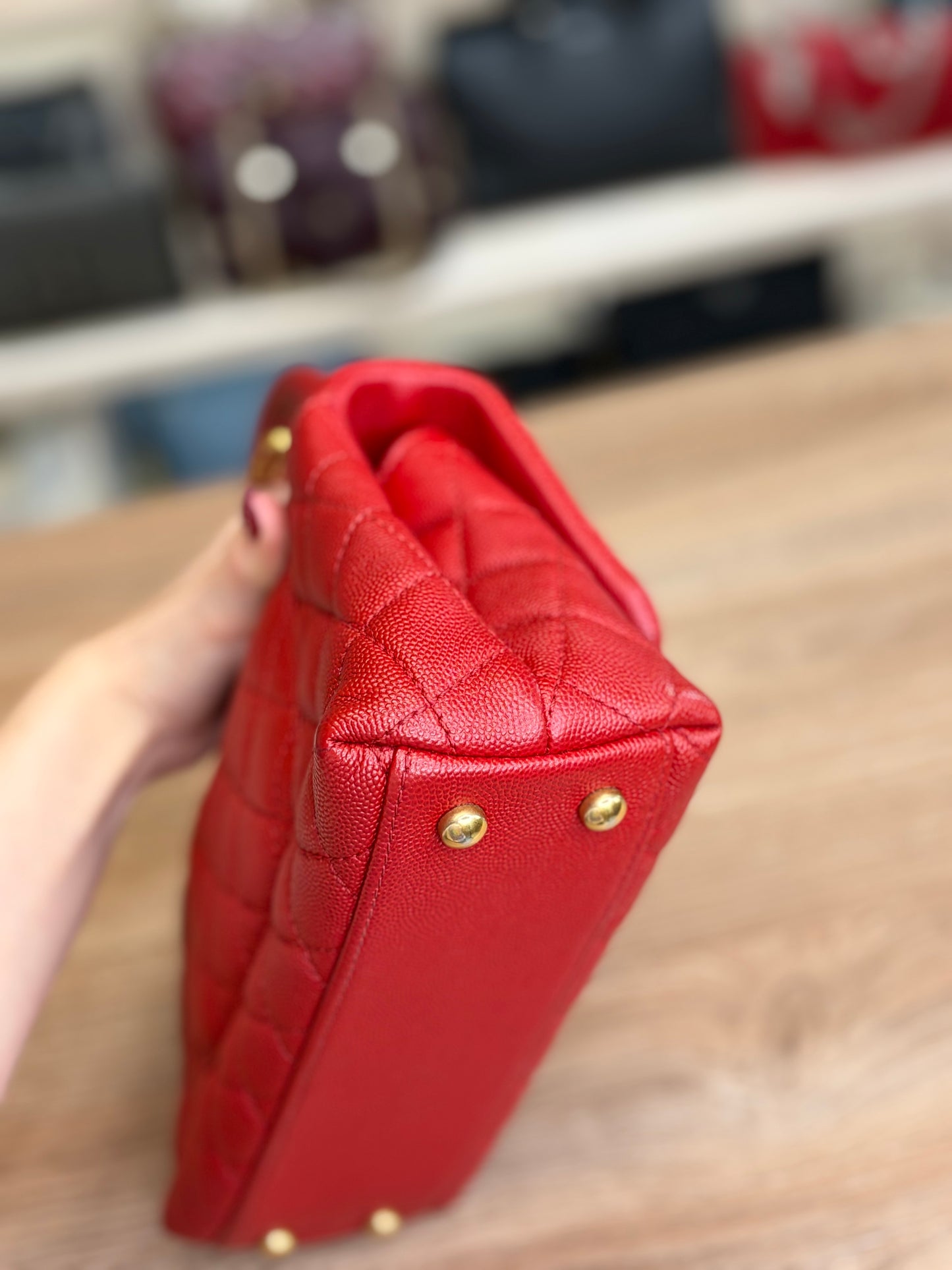 Chanel Caviar Quilted Mini Coco Handle Flap Red