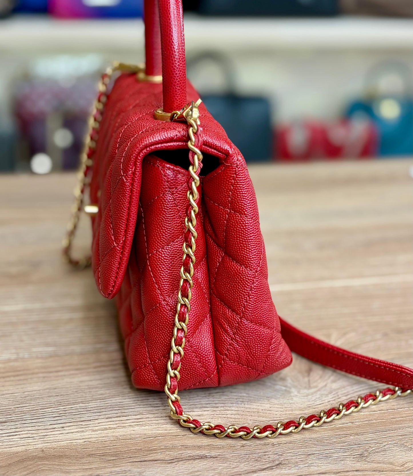 Chanel Caviar Quilted Mini Coco Handle Flap Red