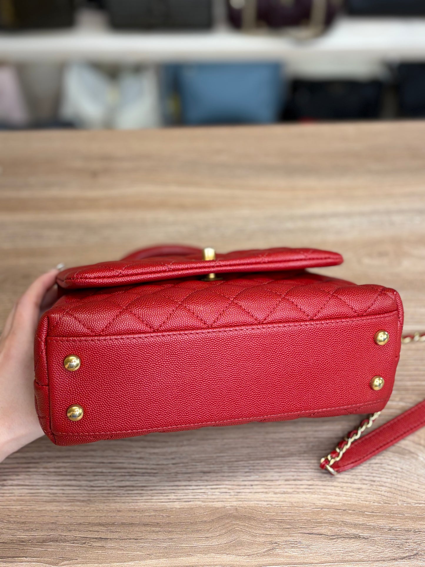 Chanel Caviar Quilted Mini Coco Handle Flap Red