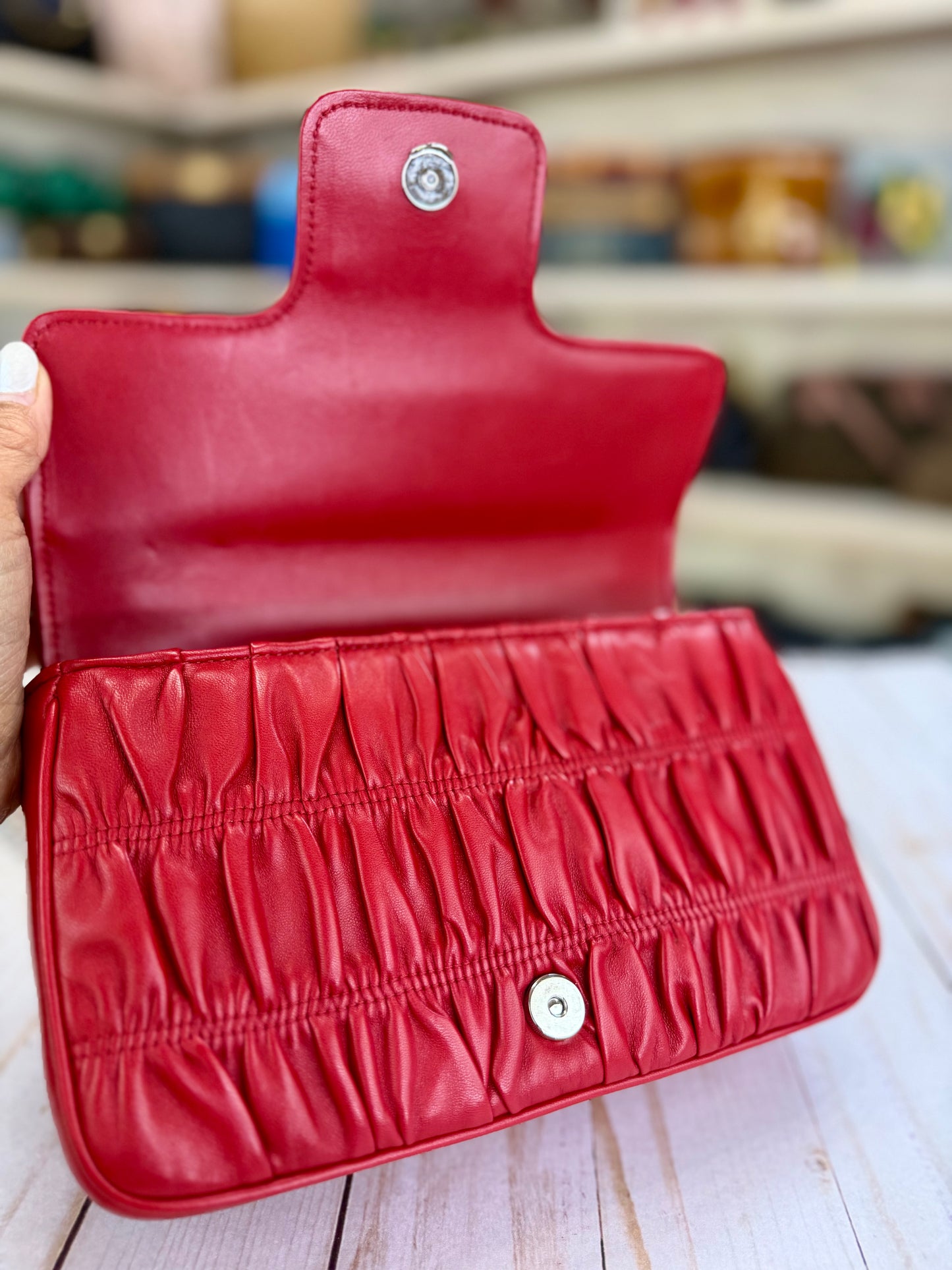 PRADA
Fuoco Nappa Gaufre Leather Chain Flap Bag
