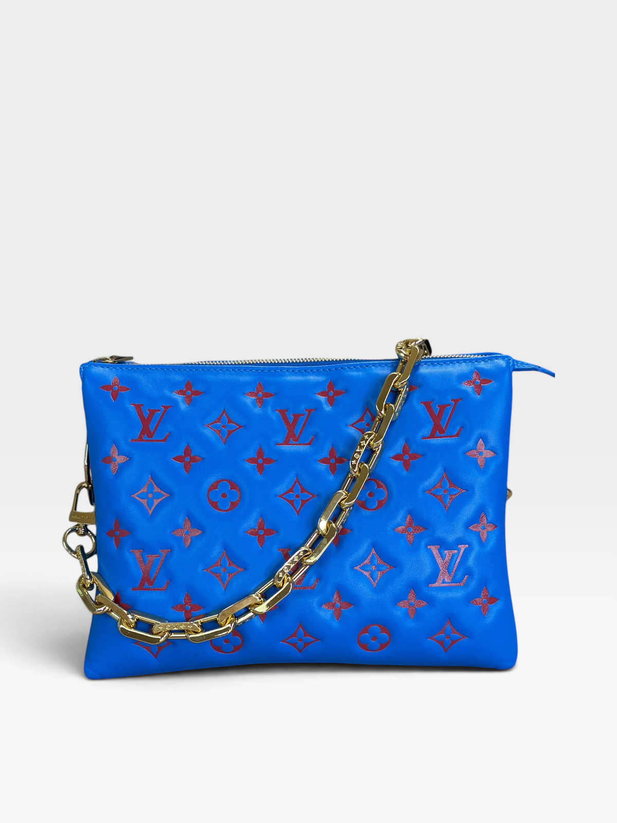 Louis Vuitton Lambskin Embossed Monogram Vuittamins Coussin PM Blue Red