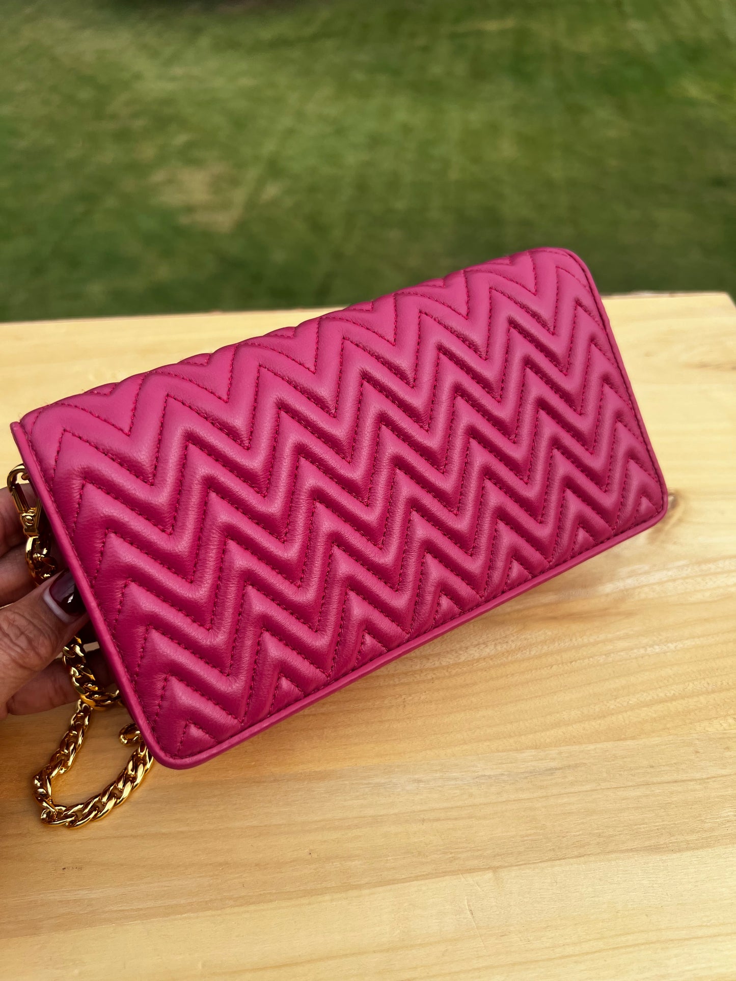 MIU MIU Matelassé Pink Leather Chain Wallet WOC