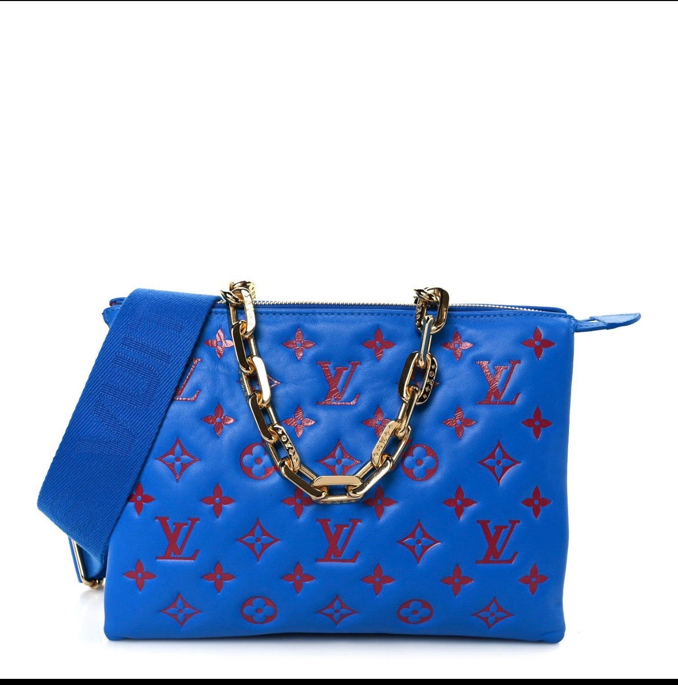 Louis Vuitton Lambskin Embossed Monogram Vuittamins Coussin PM Blue Red