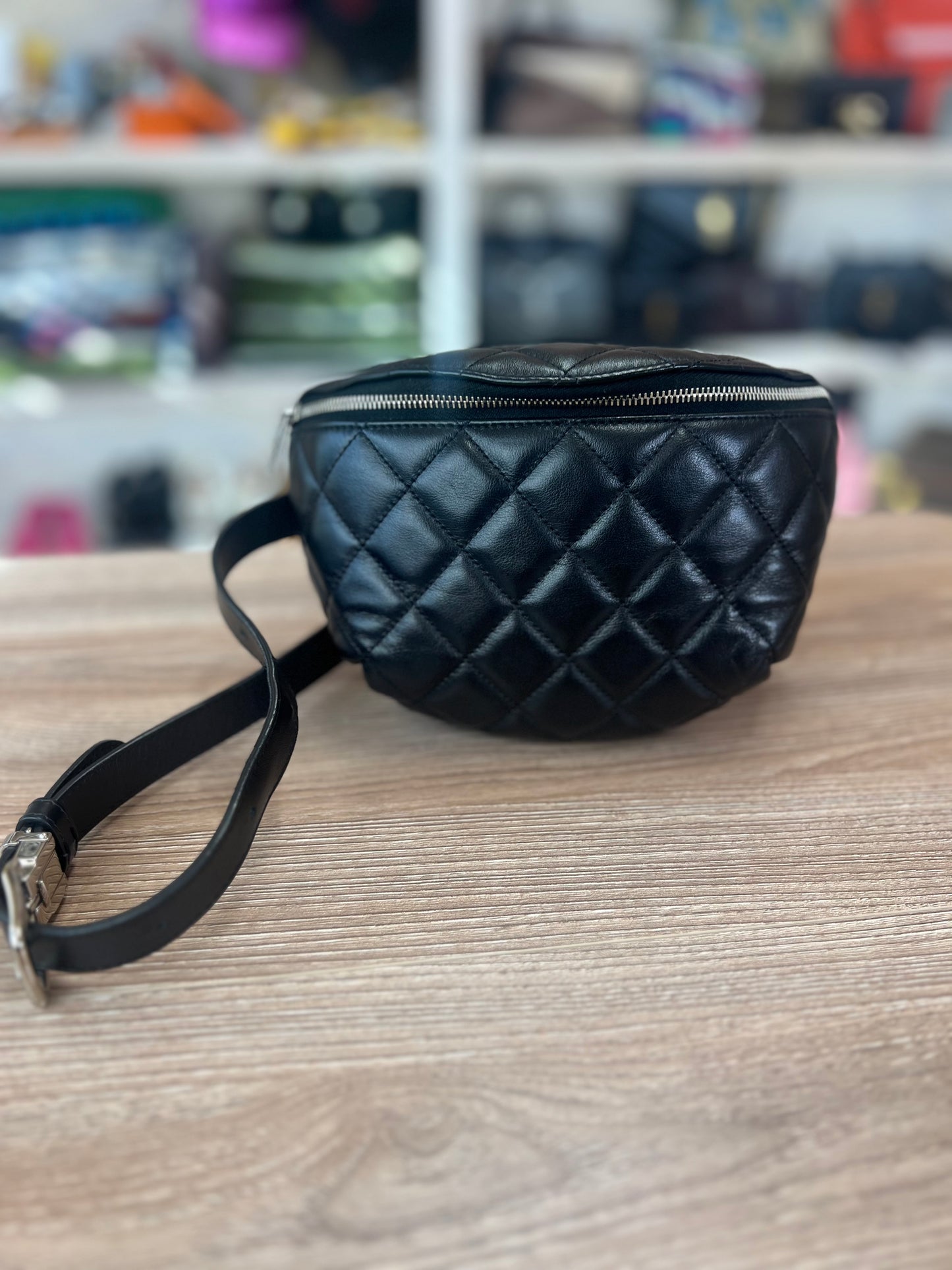 CHANEL

Calfskin Quilted Waist Belt Bag Black