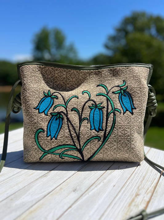 Loewe Jacquard Anagram Calfskin Herbarium Embroidered Flamenco Knot Clutch Avocado Green