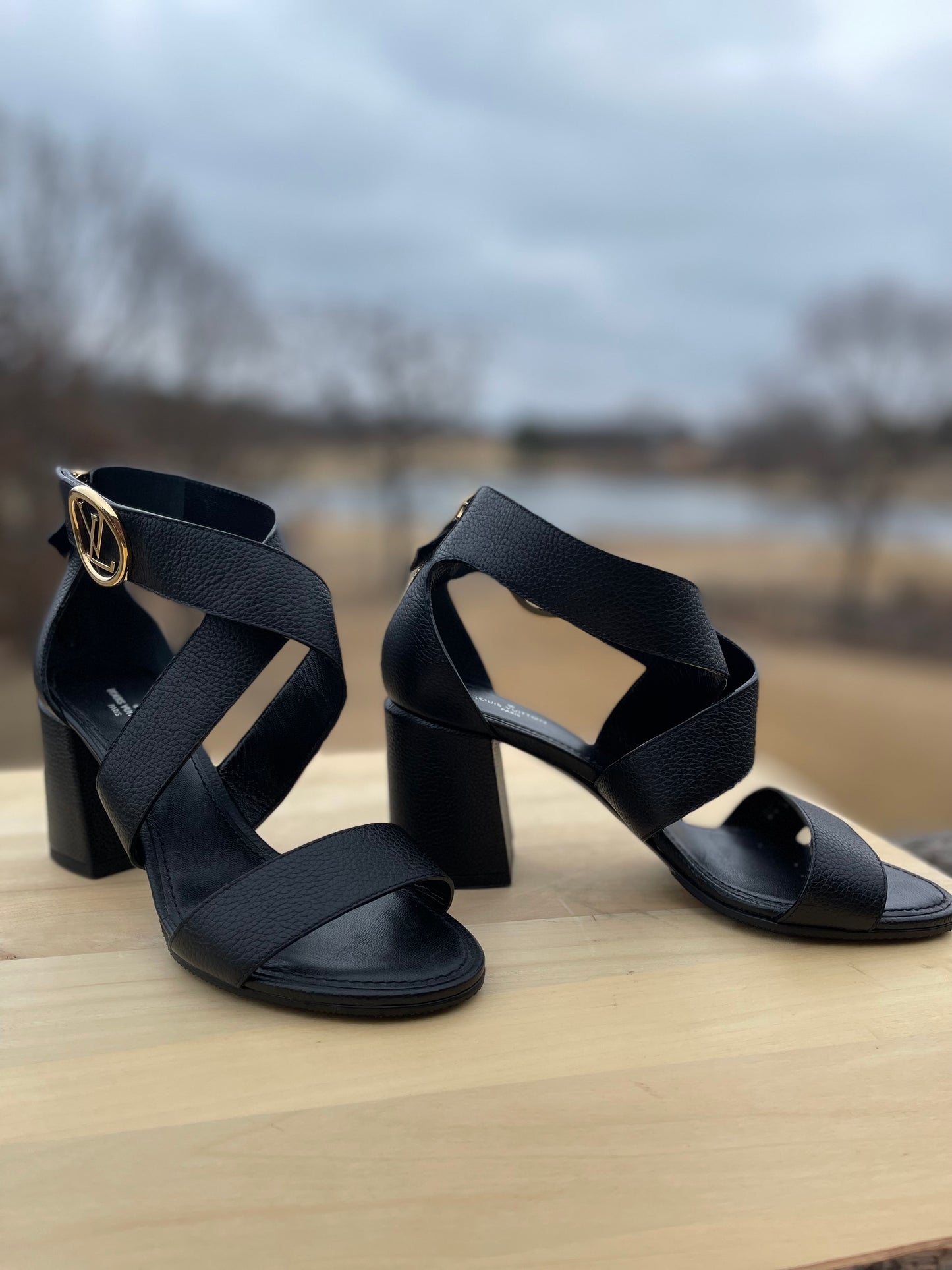 LOUIS VUITTON 
Calfskin Horizon Sandals 38 Black