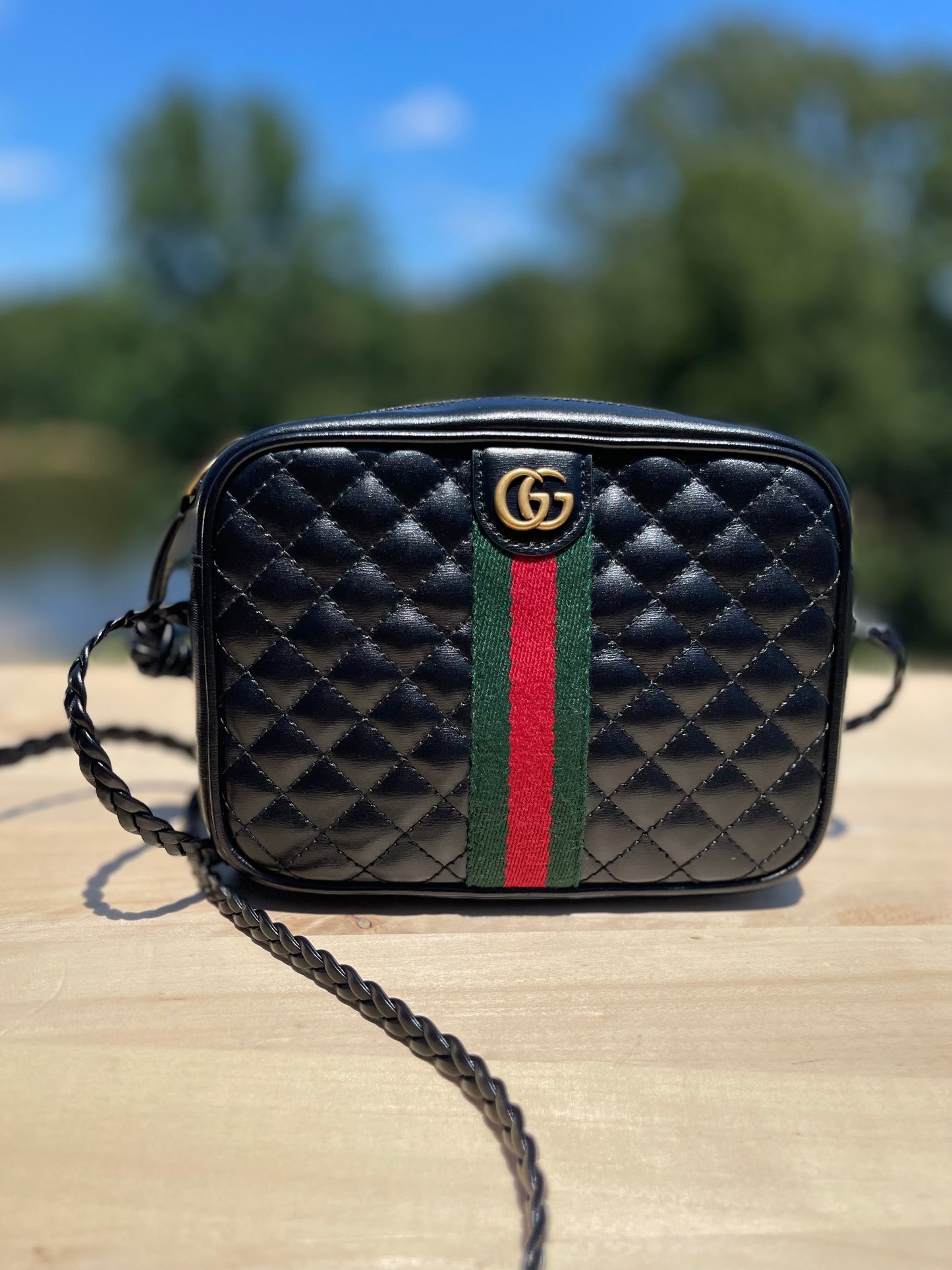 GUCCI Calfskin Trapuntata Web Mini GG Shoulder Bag