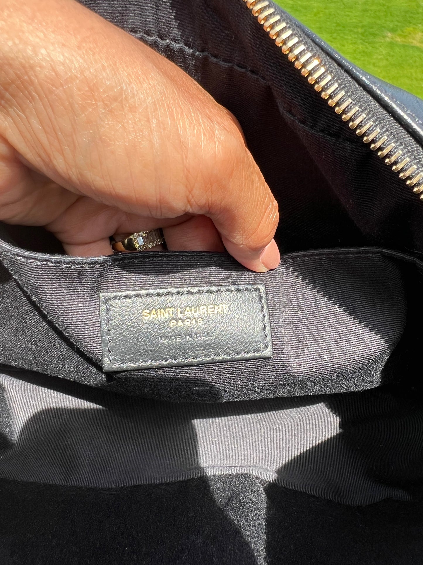 YSL Saint Laurent Calfskin Matelassé Monogram Lou Camera Bag (Black)